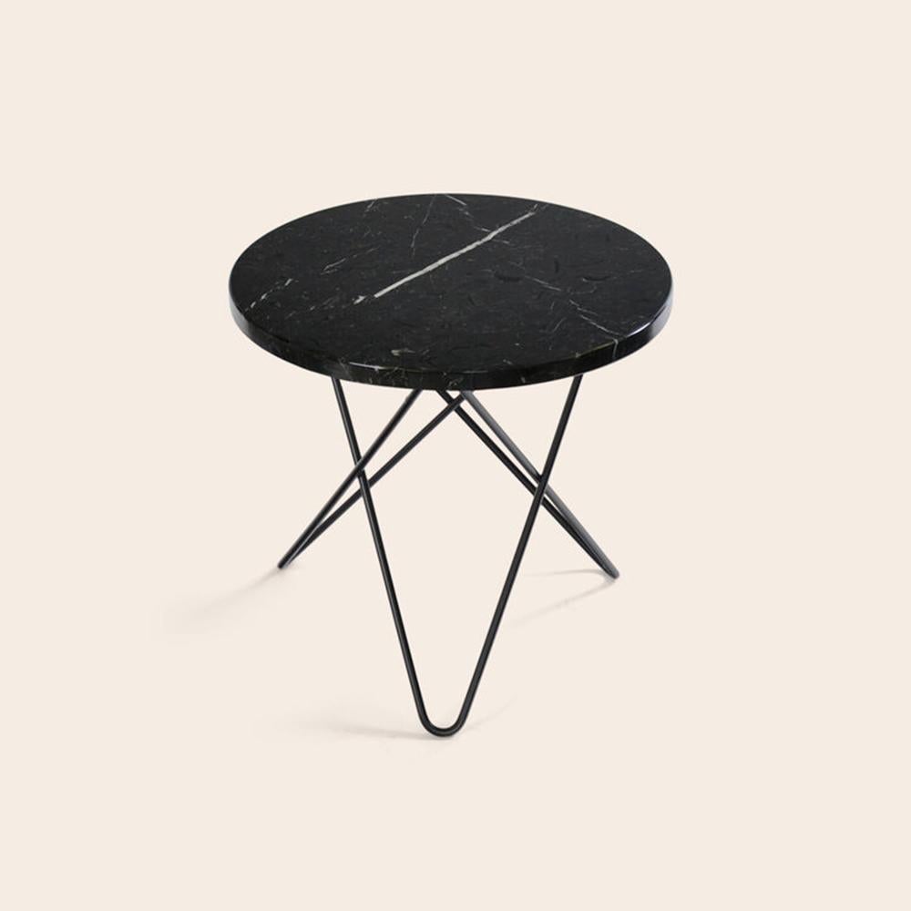 Black Marquina Marble and Black Steel Mini O Table by OxDenmarq
Dimensions: D 40 x H 37 cm
Materials: Steel, Black Marquina Marble
Also Available: Different top and frame options available, 

OX DENMARQ is a Danish design brand aspiring to make