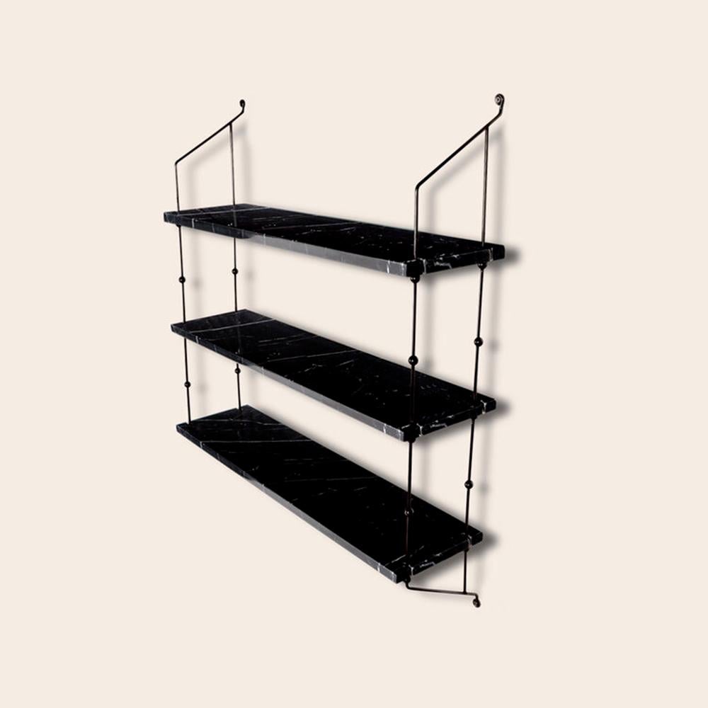 Black Marquina marble and black steel morse shelf by OxDenmarq
Dimensions: D 21 x W 80 x H 87 cm
Materials: Steel, black Marquina marble
Also available: Different marble and frame options available

OX DENMARQ is a Danish design brand aspiring