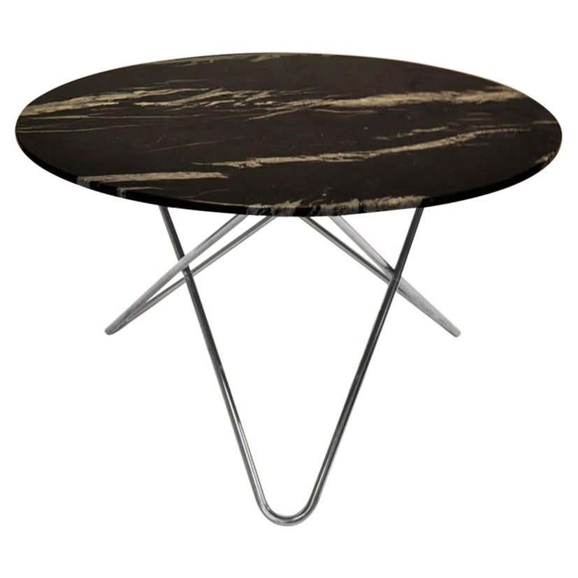 Grande table O en marbre noir Marquina et acier inoxydable d'OxDenmarq