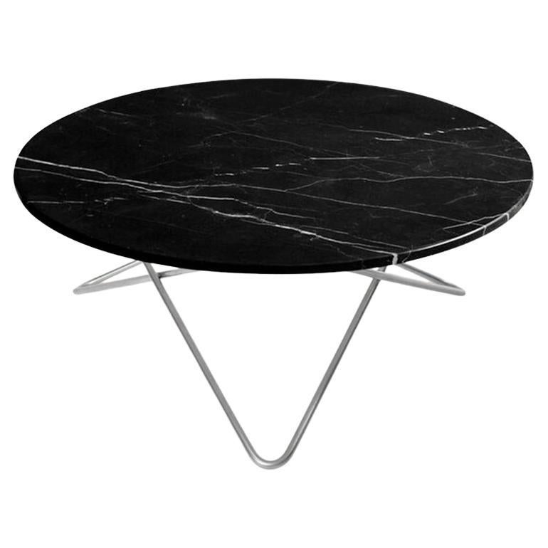 Grande table O en acier et marbre Black Marquina par Oxdenmarq