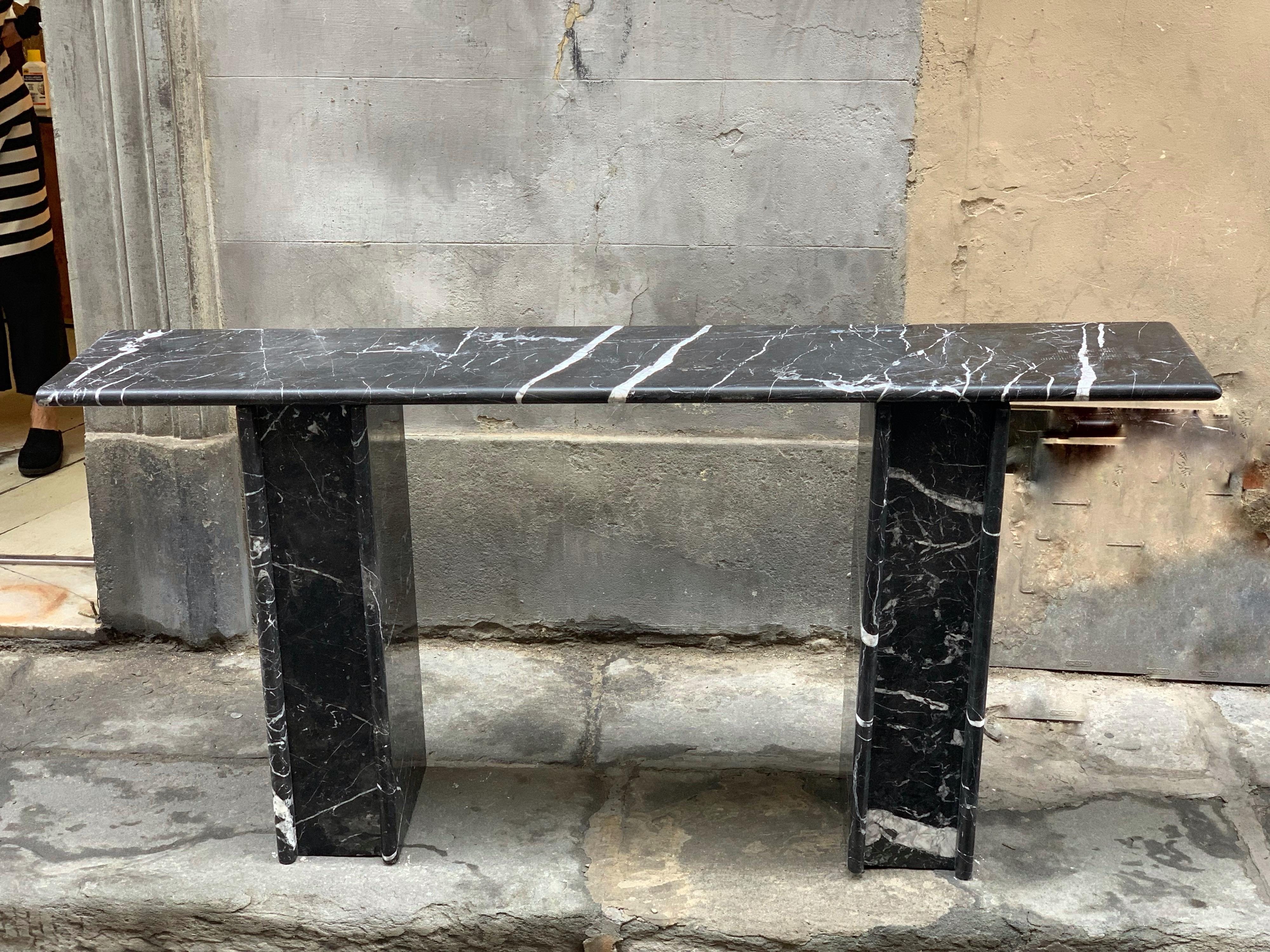 Modern Black Marquina Marble Console, 1980