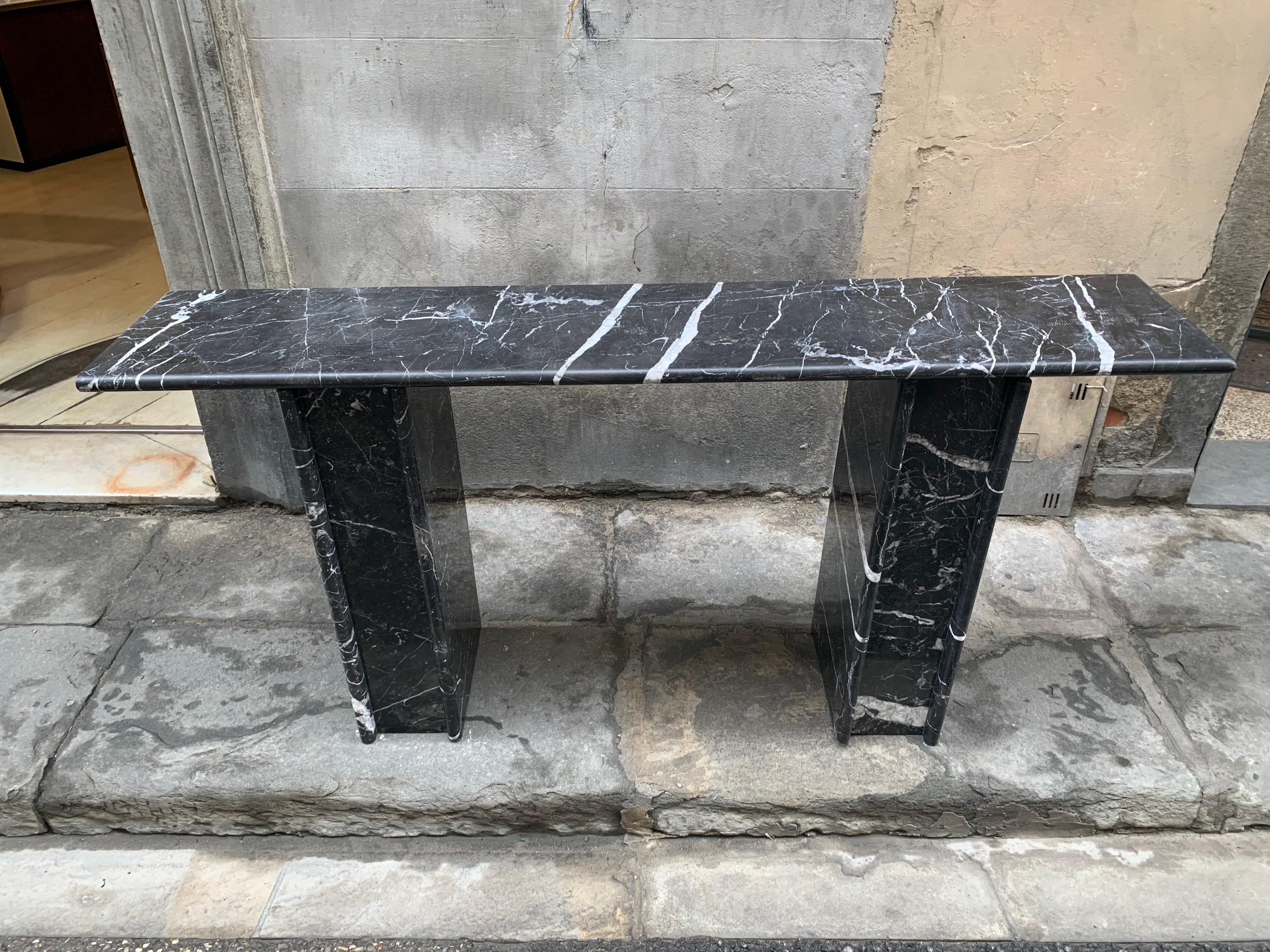 Italian Black Marquina Marble Console, 1980