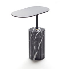 Black Marquina Marble Minimal Oval Side Table “Column Side Table L”