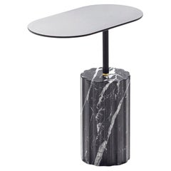 Black Marquina Marble Minimal Oval Side Table “Column Side Table L”