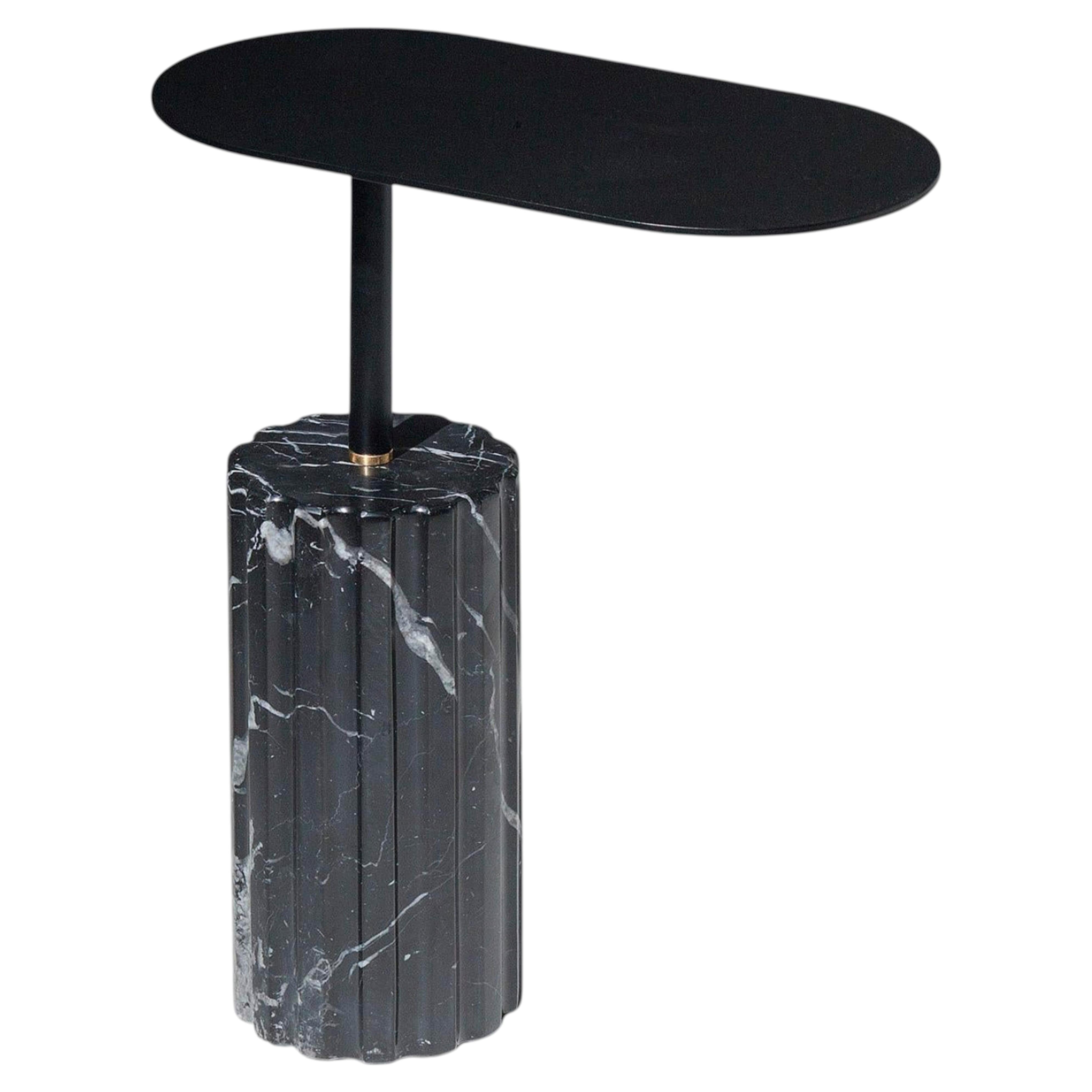 Black Marquina Marble Minimal Oval Side Table “Column Side Table S”
