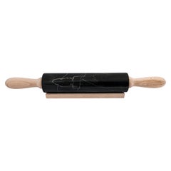 Handmade Black Marquina Marble Rolling Pin with Wooden Handles