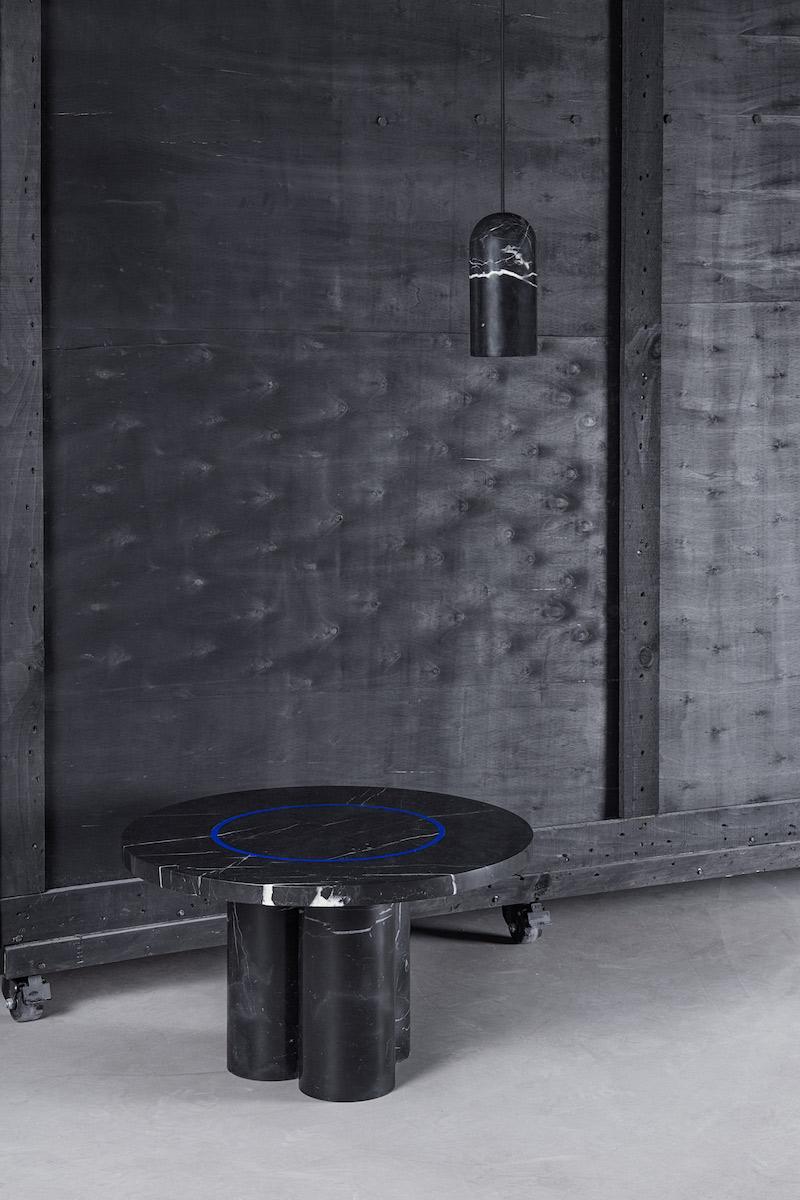 Contemporary Black Marquina Marble Round Coffee Table from Dislocation by Studio Buzao