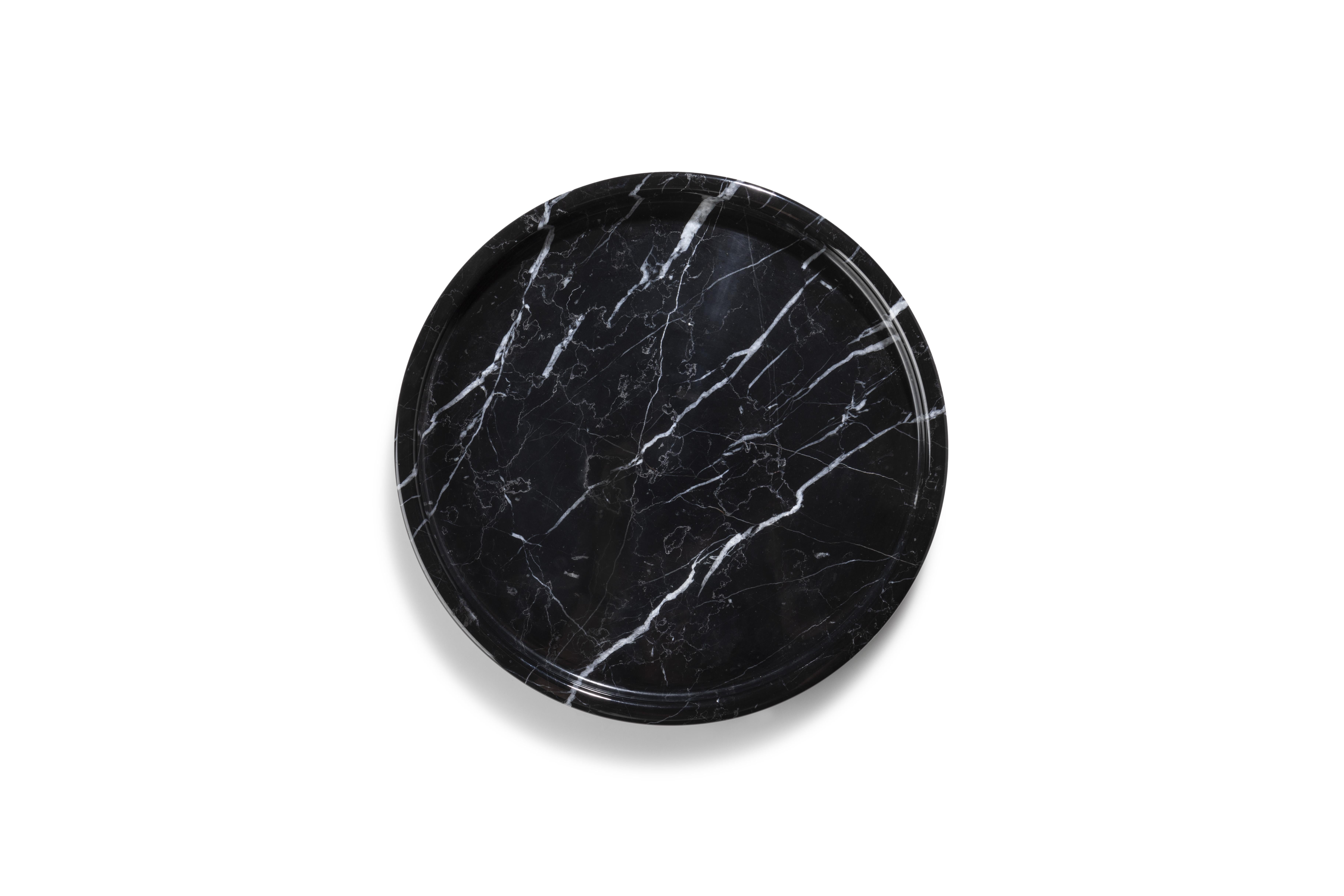 Bandeja Redonda de Mármol Marquina Negro Europeo en venta