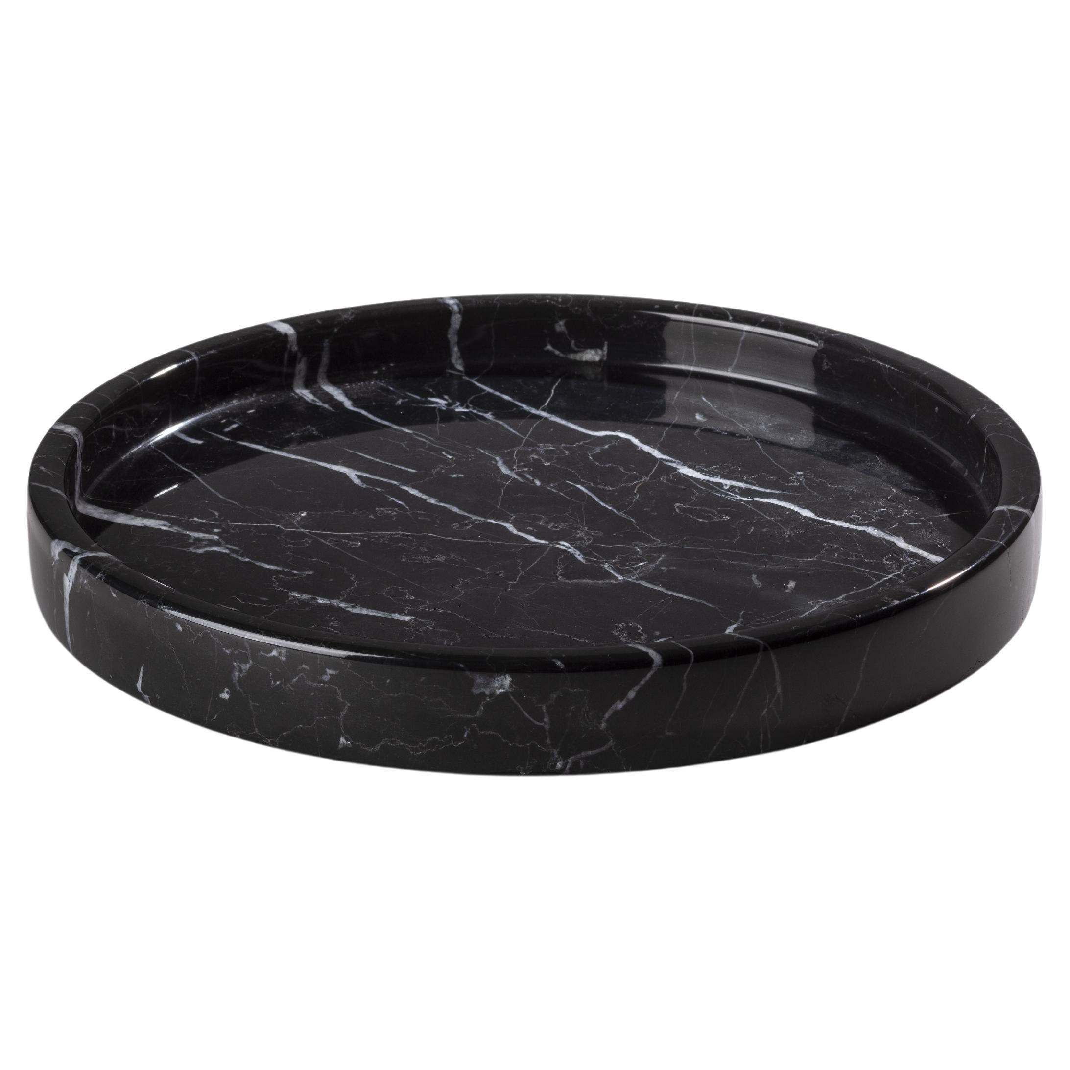 Bandeja Redonda de Mármol Marquina Negro