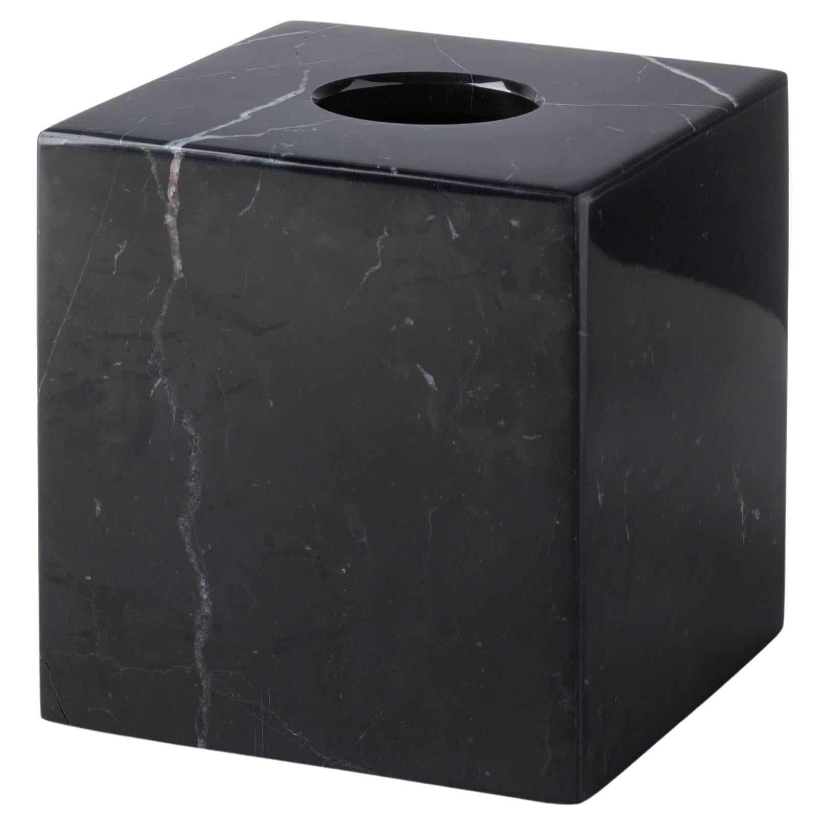 Caja de pañuelos cuadrada de mármol Marquina negro