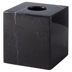 Caja de pañuelos cuadrada de mármol Marquina negro