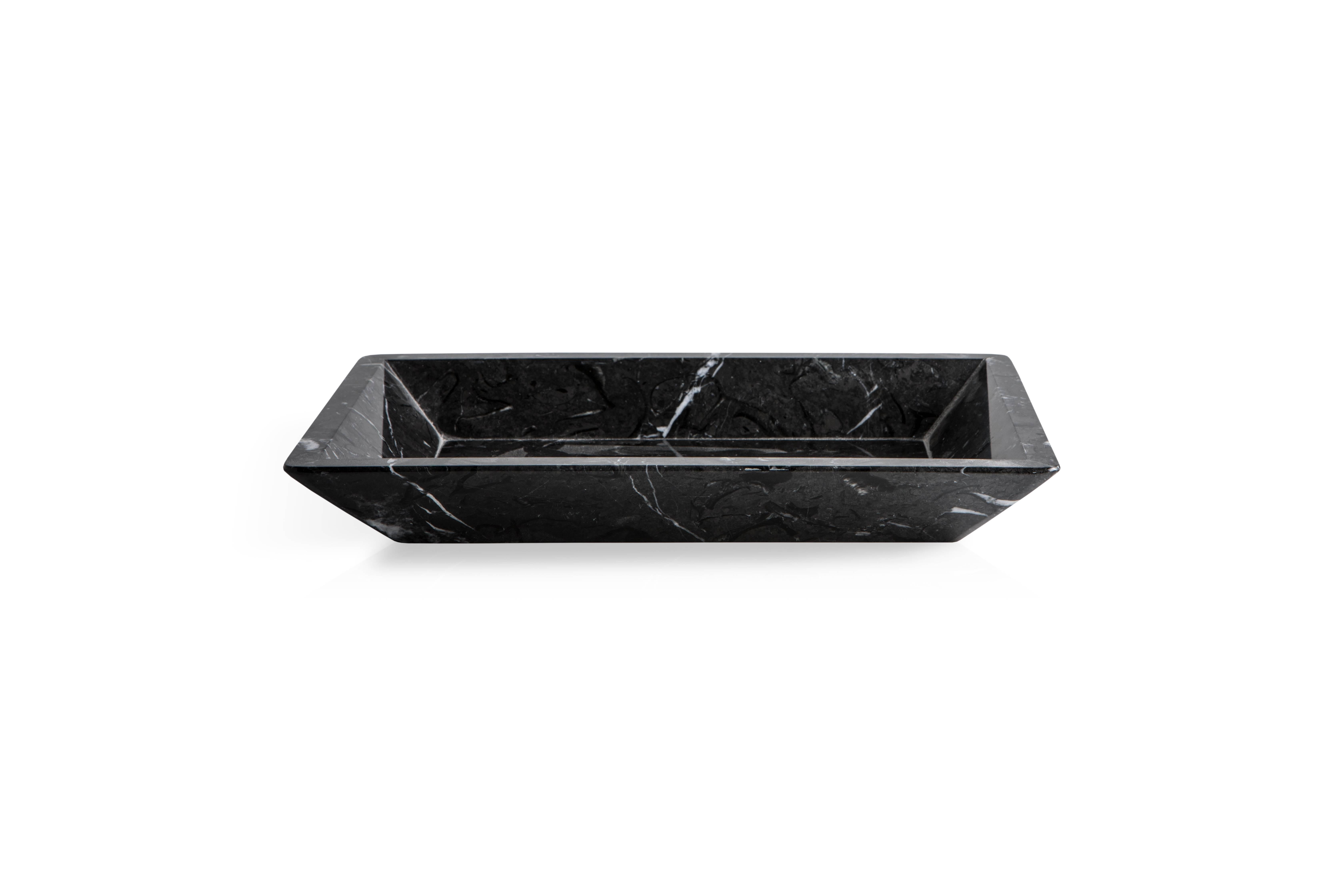 Handmade Black Marquina Marble Tray / Plate with Edges For Sale at