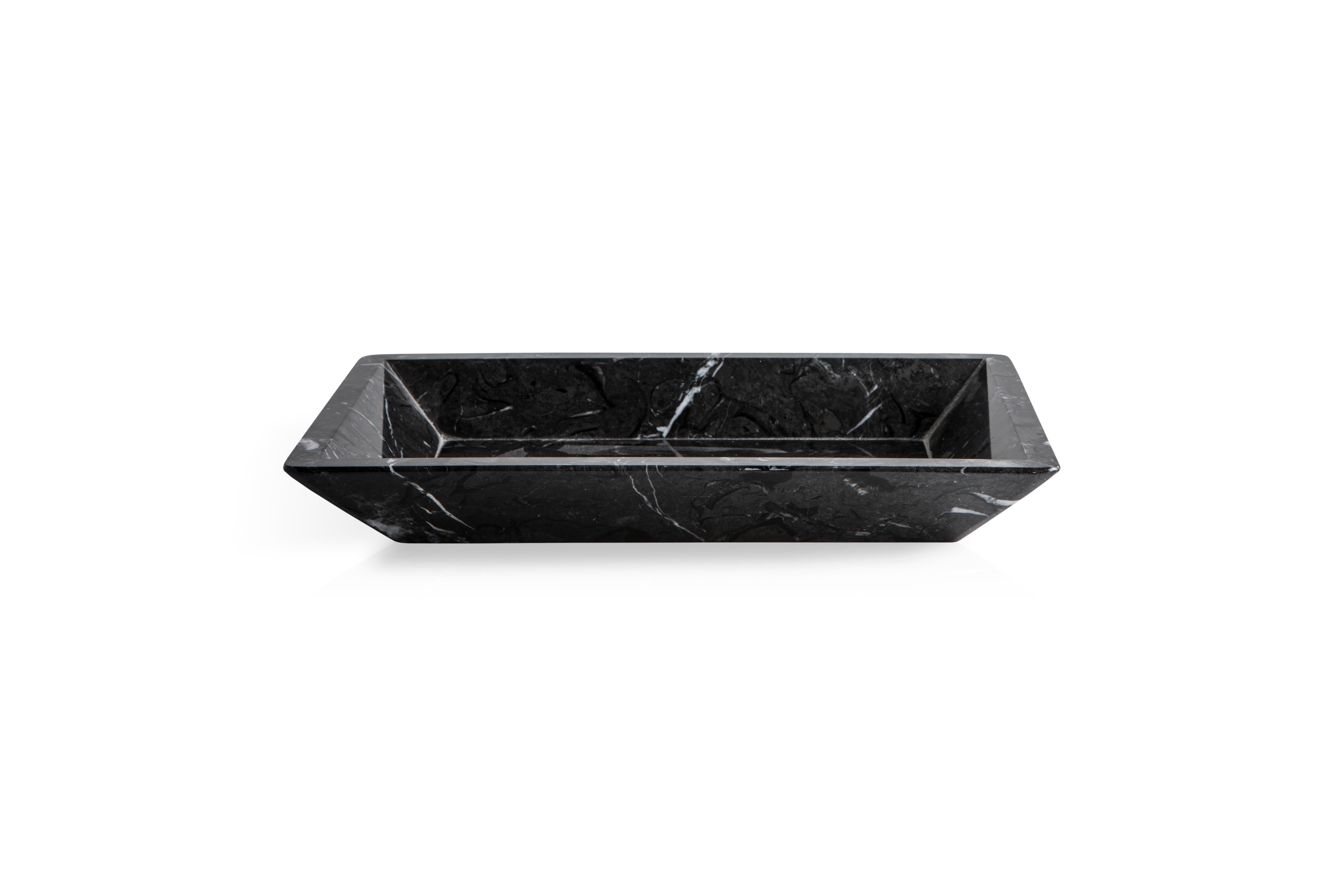 Black Marquina marble tray or plate. Ideal for many uses and ambient: living room, studio, kitchen.Each piece is in a way unique (every marble block is different in veins and shades) and handmade by Italian artisans specialized over generations in