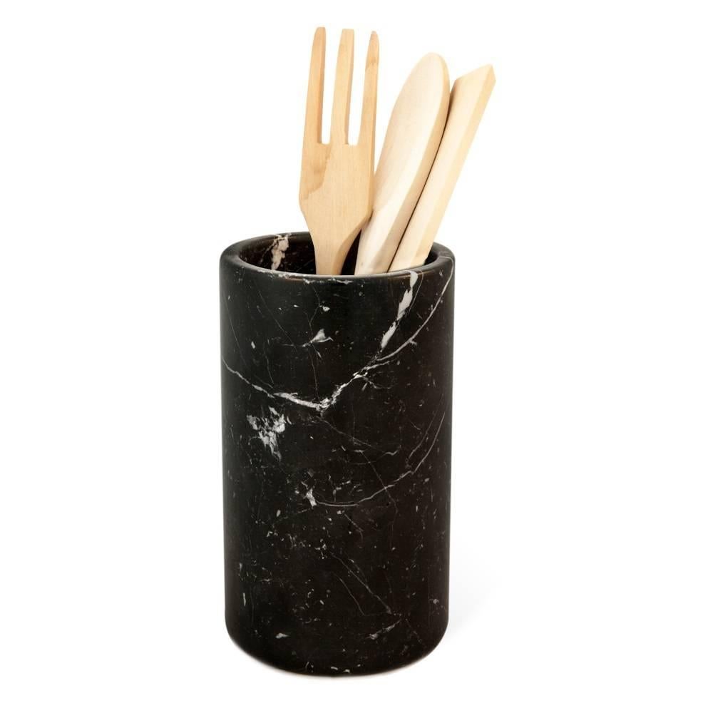 Hand-Crafted Handmade Black Marquina Marble Utensil Holder For Sale