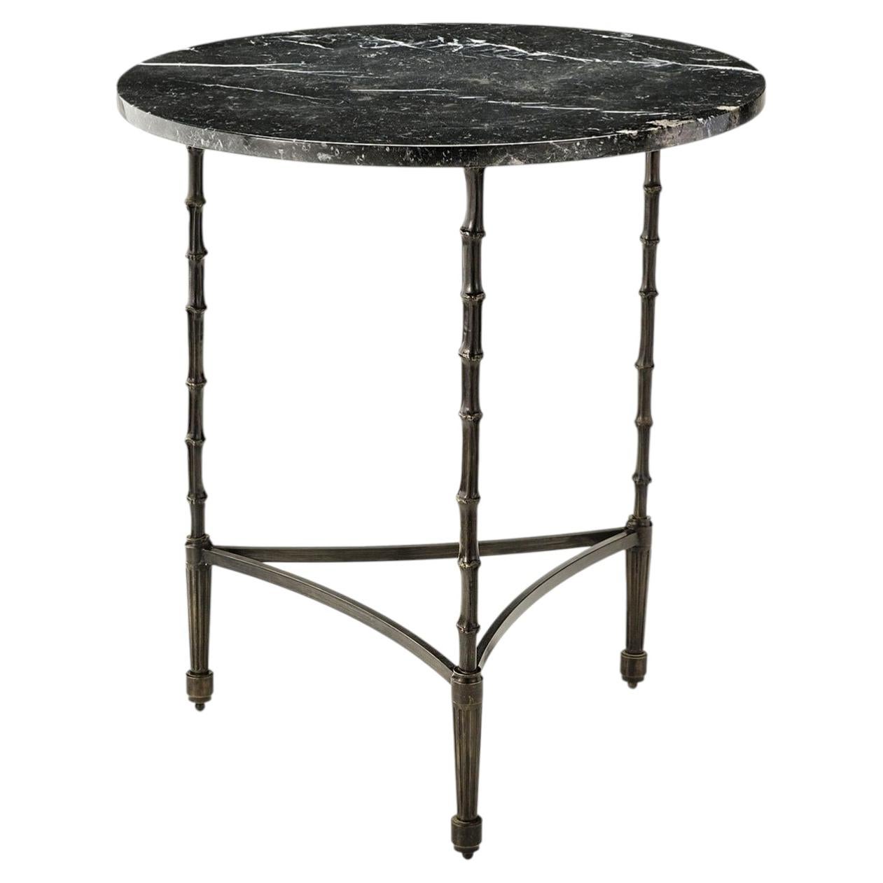 Black Marquinia Marble And Brass Side Table