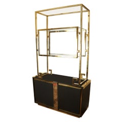 Black Mastercraft Brass and Glass Vintage Étagère Cabinet