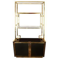 Black Mastercraft Brass and Glass Vintage Étagère Cabinet