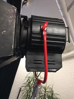 Black Matt Vintage Movie Light Floor Lamp with Red Metal Feature