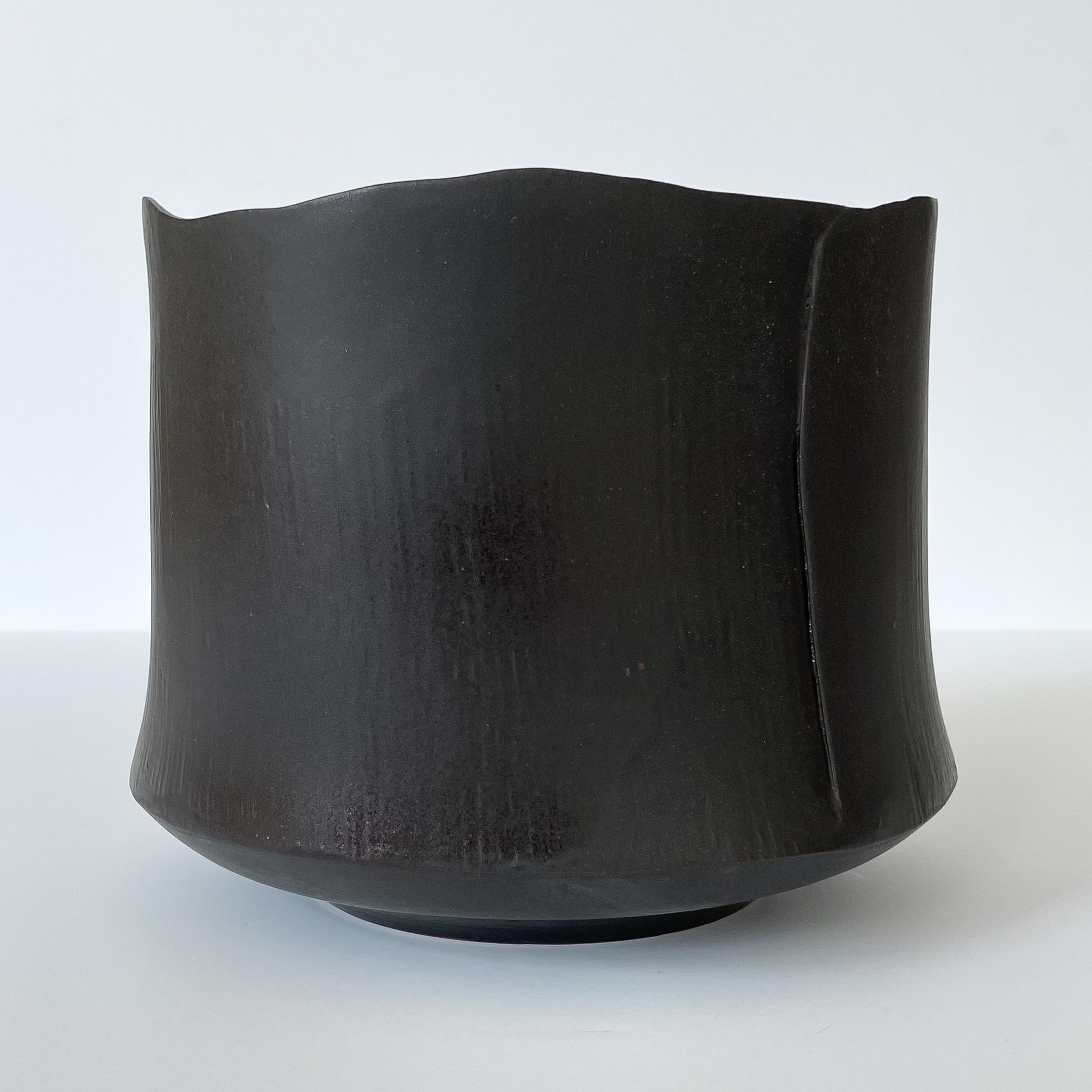 American Black Matte Studio Pottery Ceramic Bowl, Signed
