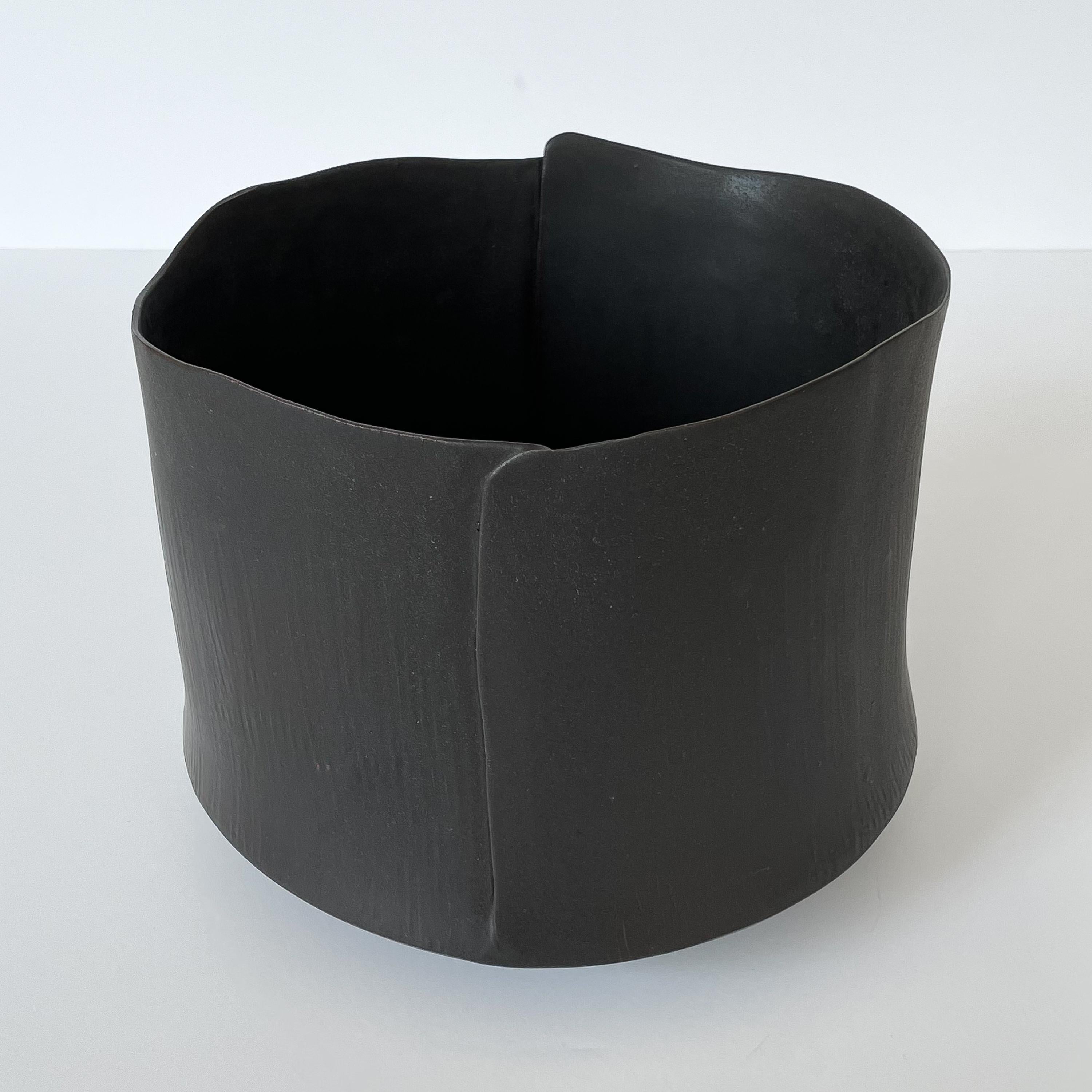 Glazed Black Matte Studio Pottery Ceramic Bowl, Signed
