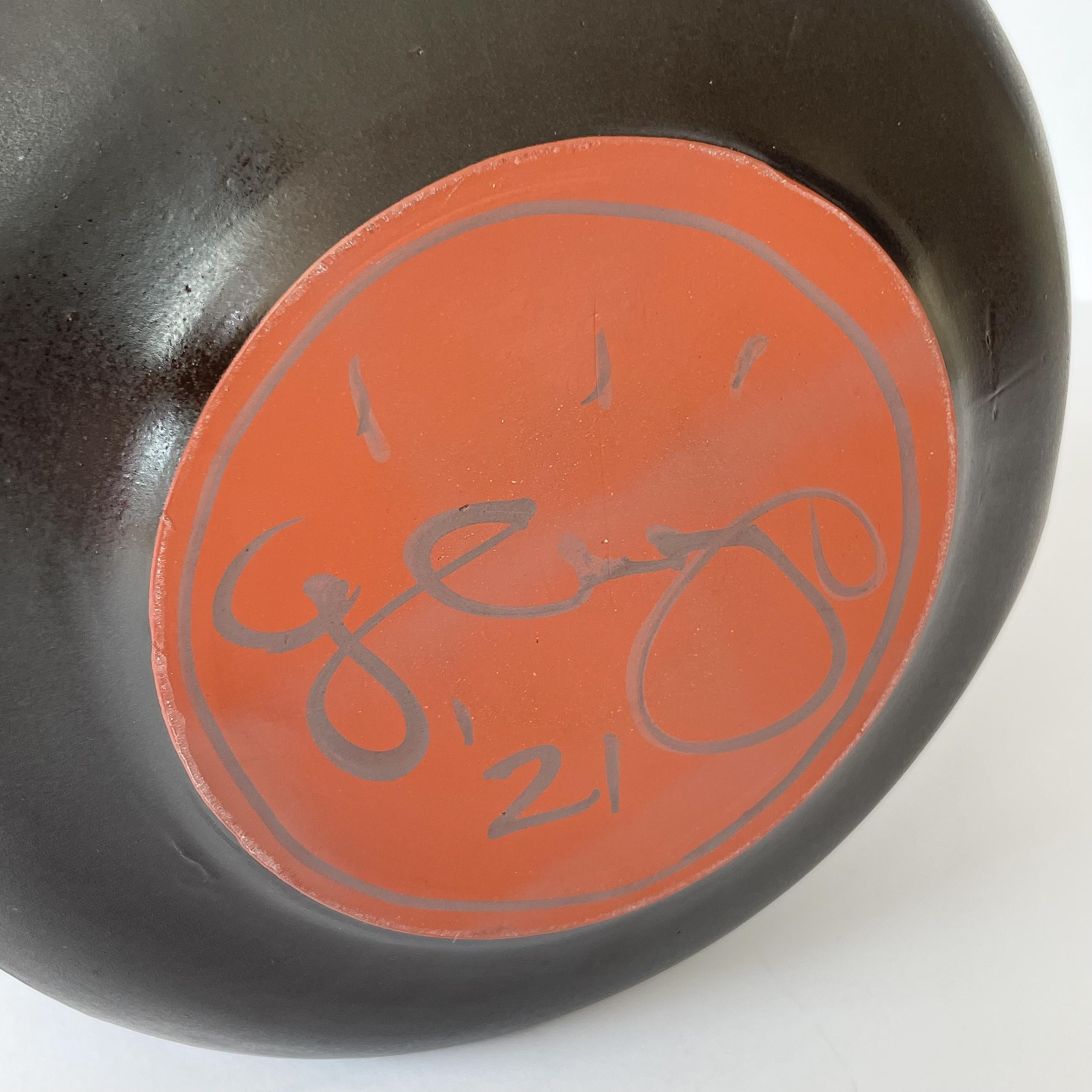 Black Matte Studio Pottery Ceramic Bowl, Signed 2