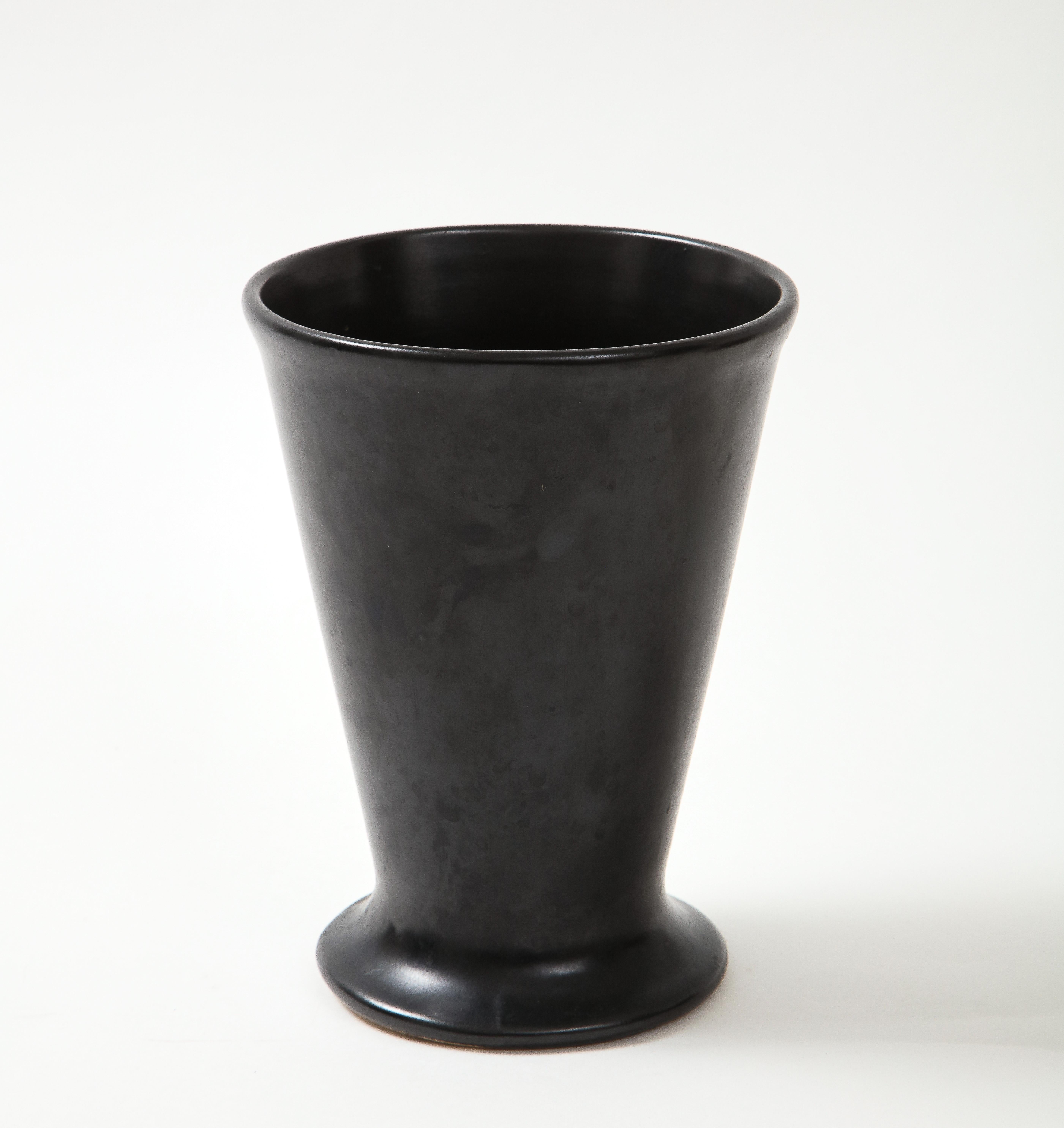 French Black Matte Vase in the Manner of Georges Jouve, France, c. 1960