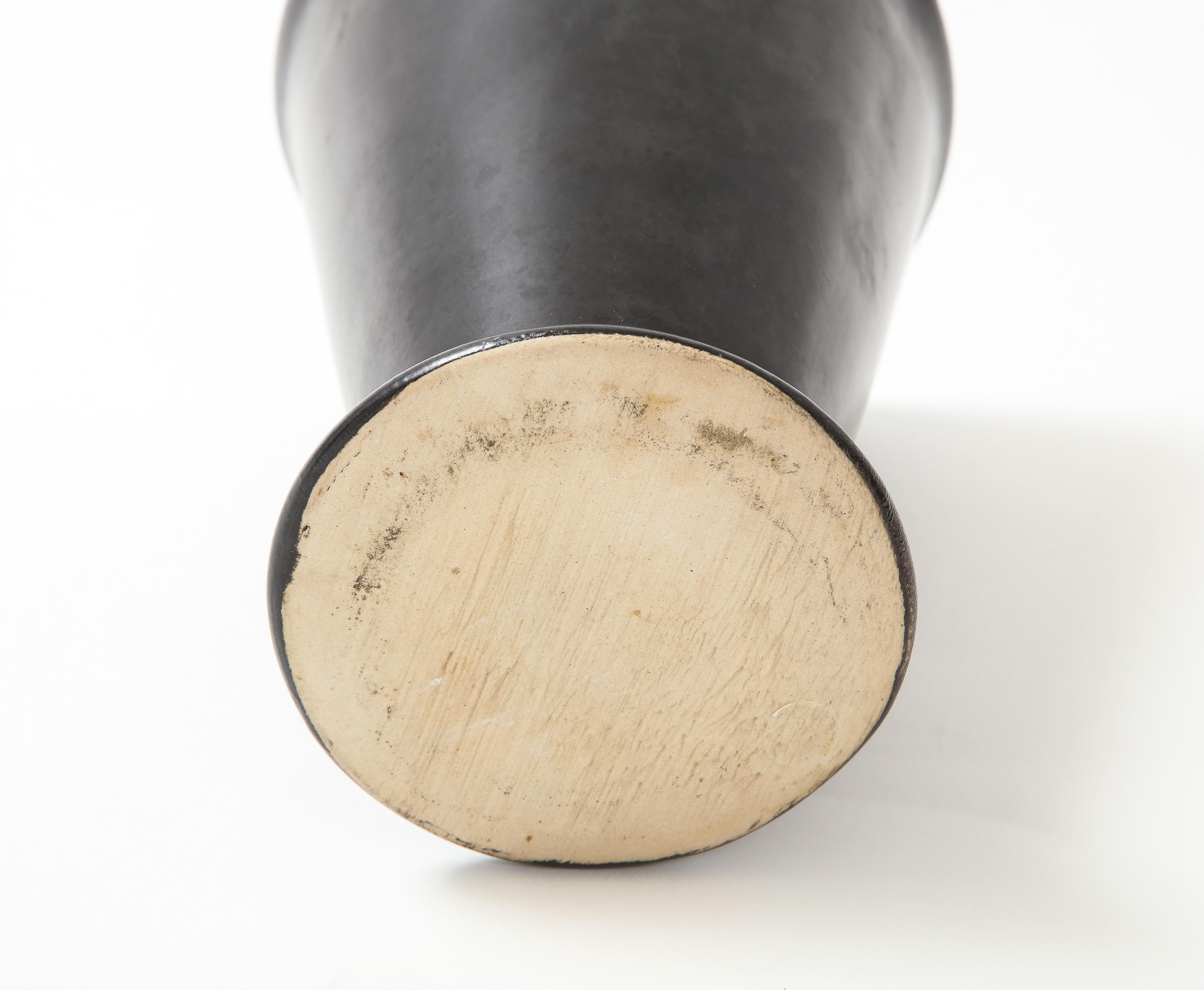 Mid-20th Century Black Matte Vase in the Manner of Georges Jouve, France, c. 1960