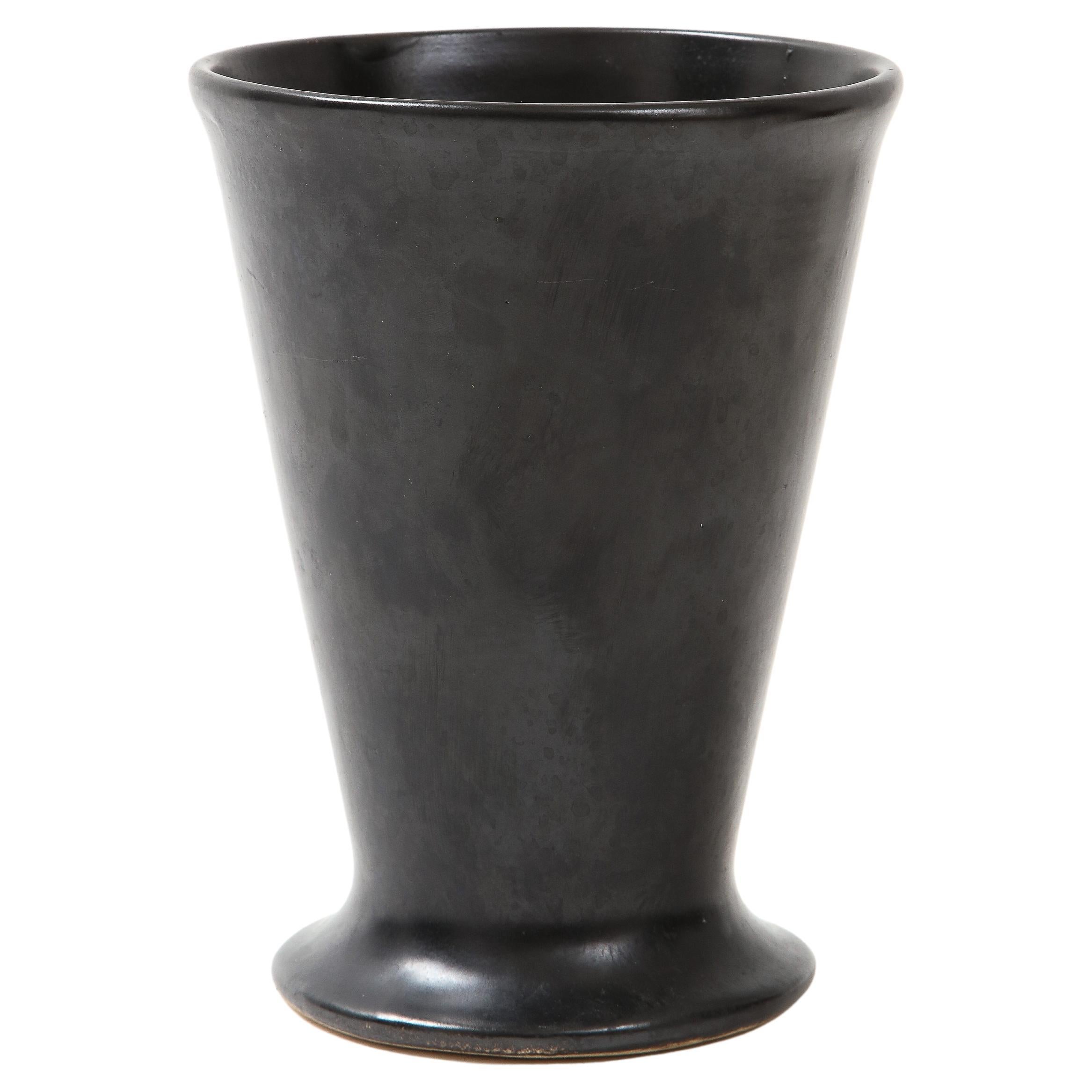 Black Matte Vase in the Manner of Georges Jouve, France, c. 1960