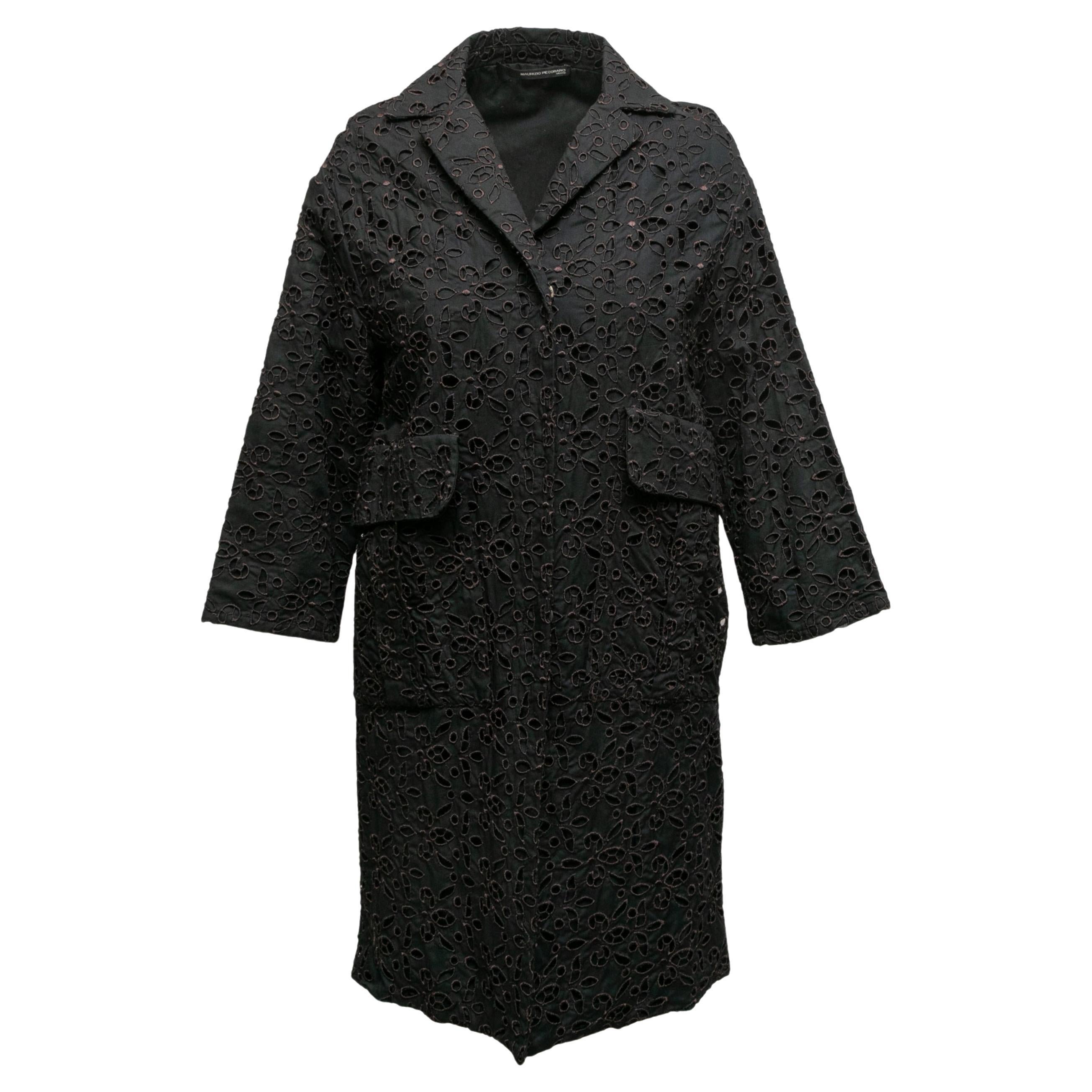 Black Maurizio Pecoraro Eyelet Lace Coat Size IT 40 For Sale