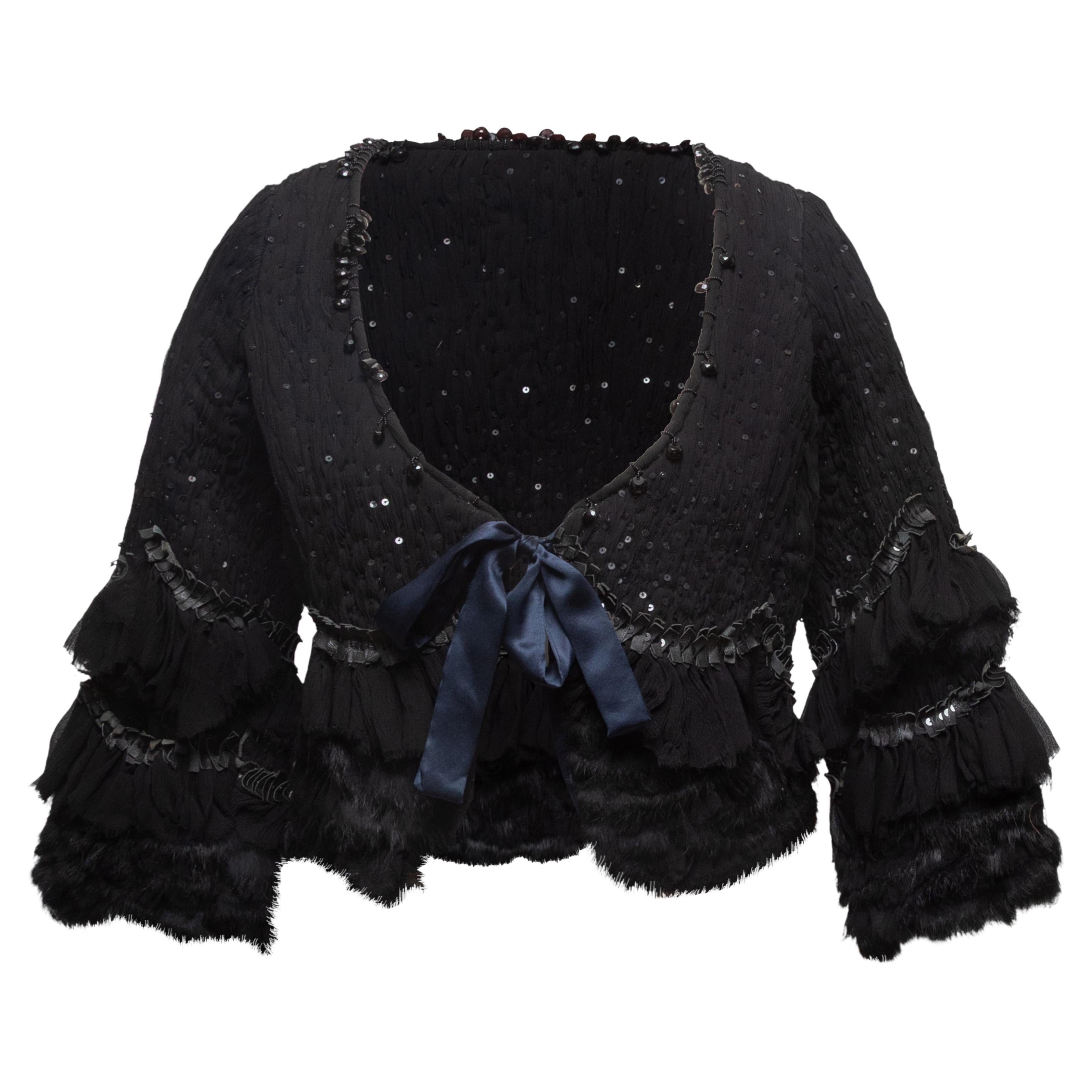Schwarzer Maurizio Pecoraro Cardigan mit Seidenverzierung und Krawatte Größe IT 40 im Angebot