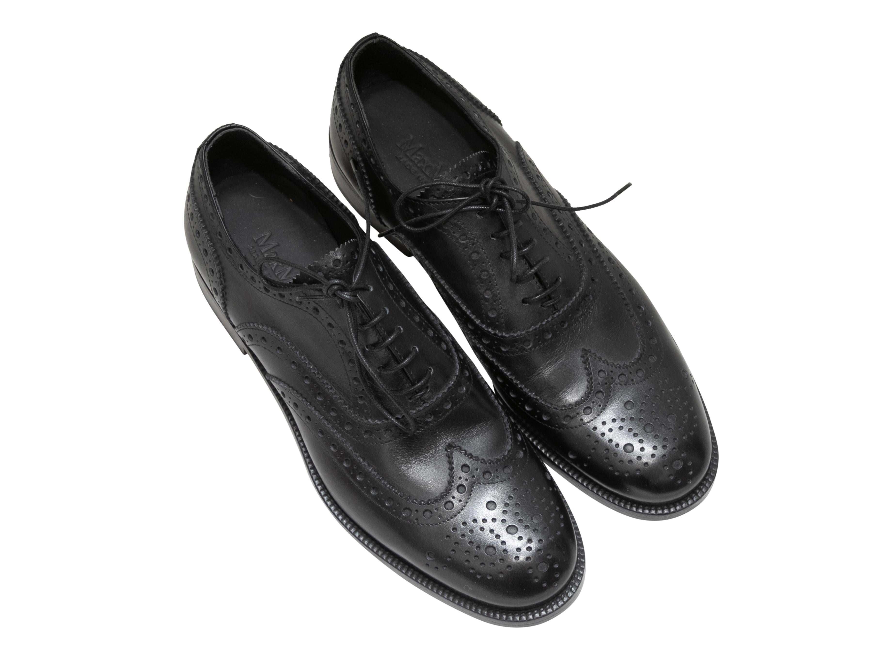 Black Max Mara Leather Brogue Oxfords Size 37 In Good Condition In New York, NY