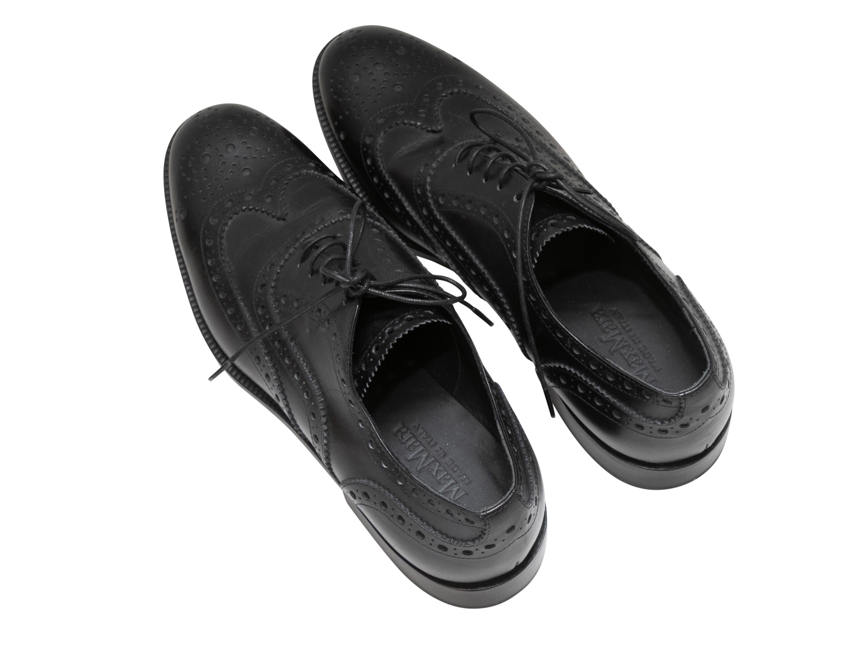 Women's Black Max Mara Leather Brogue Oxfords Size 37