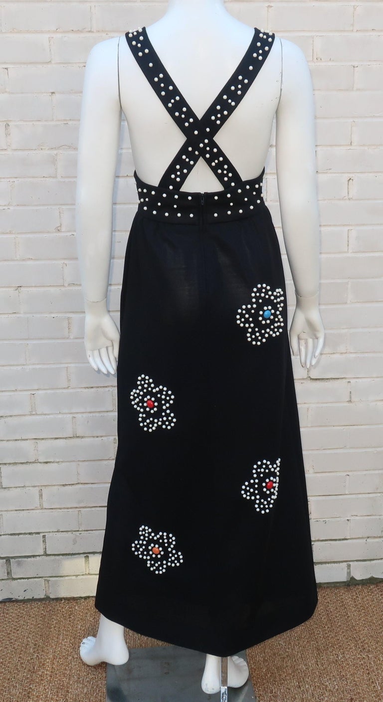 Black Maxi Jumper Dress With Mod Flower Studs, 1960's For Sale 6