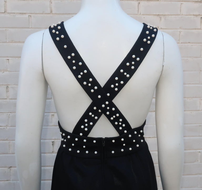 Black Maxi Jumper Dress With Mod Flower Studs, 1960's For Sale 7