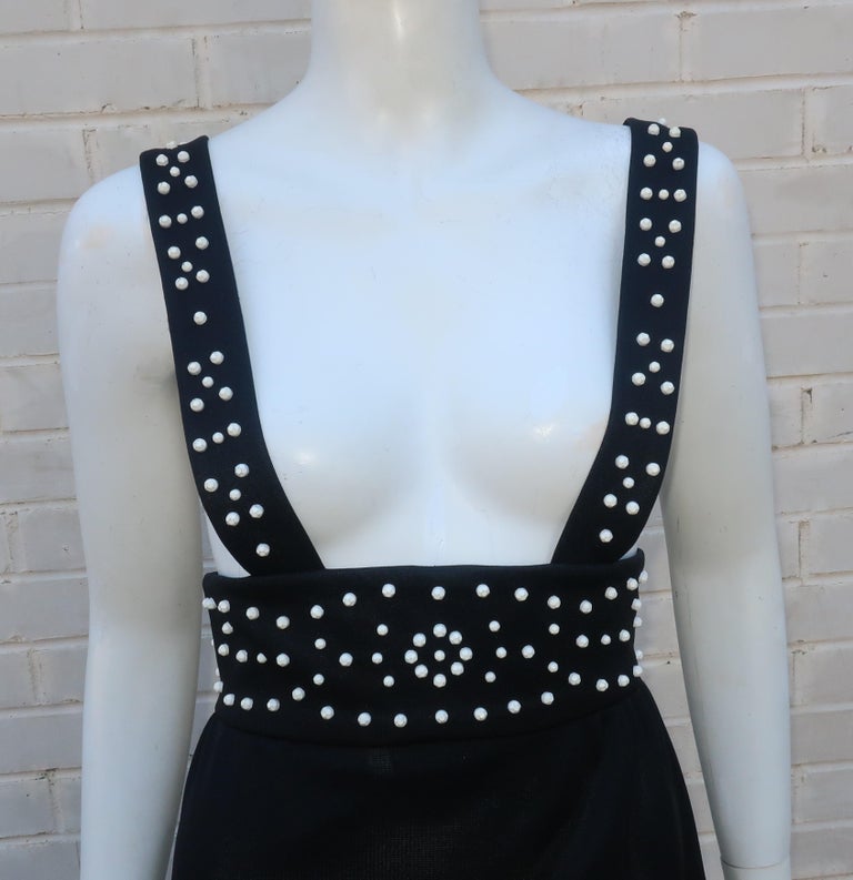 Black Maxi Jumper Dress With Mod Flower Studs, 1960's In Good Condition For Sale In Atlanta, GA
