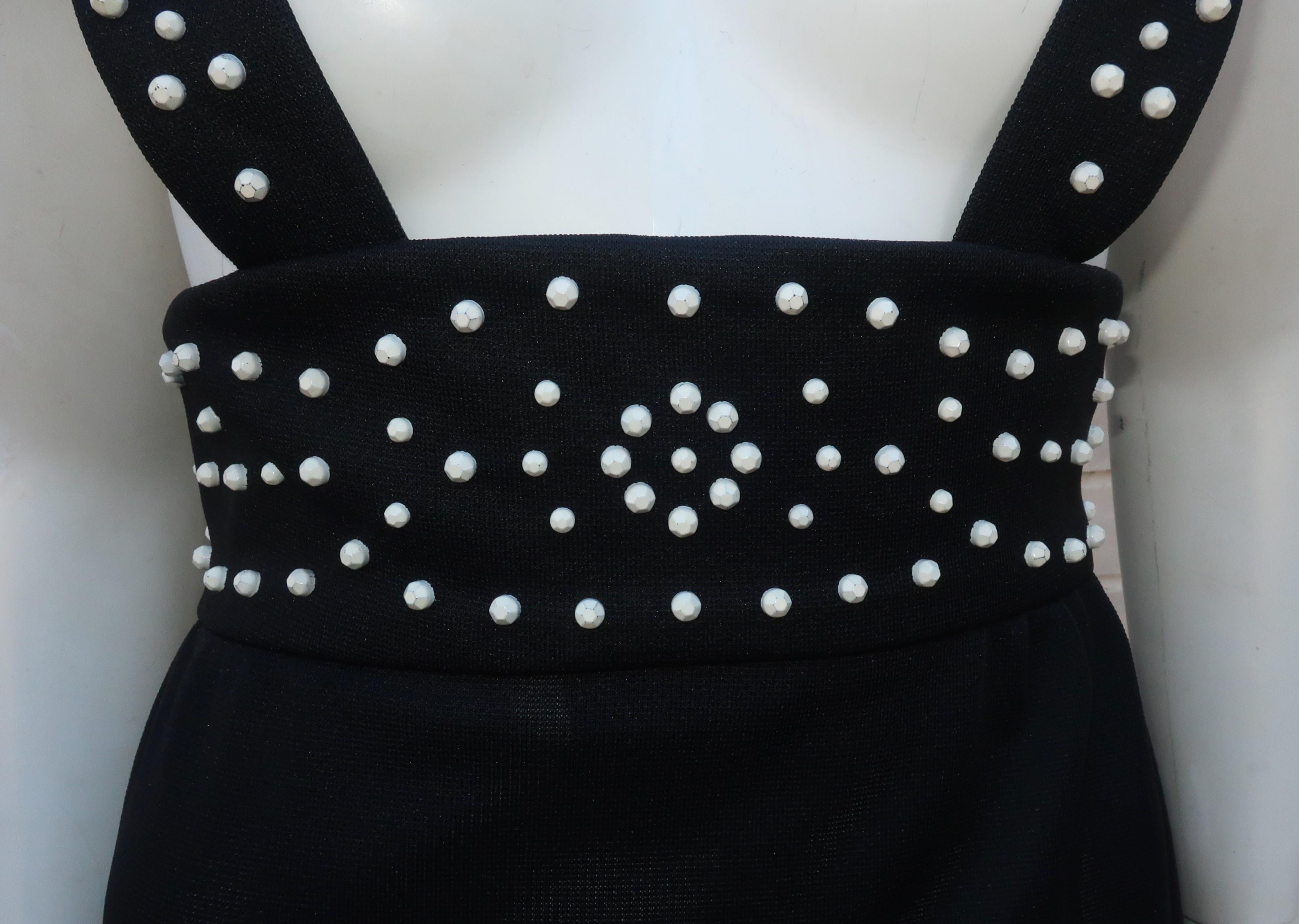 Schwarzes schwarzes Maxi-Pulloverkleid mit Mod-Blumennieten, 1960er Jahre Damen im Angebot