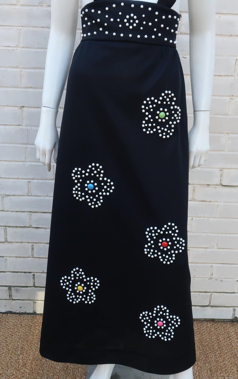 Black Maxi Jumper Dress With Mod Flower Studs, 1960's For Sale 1