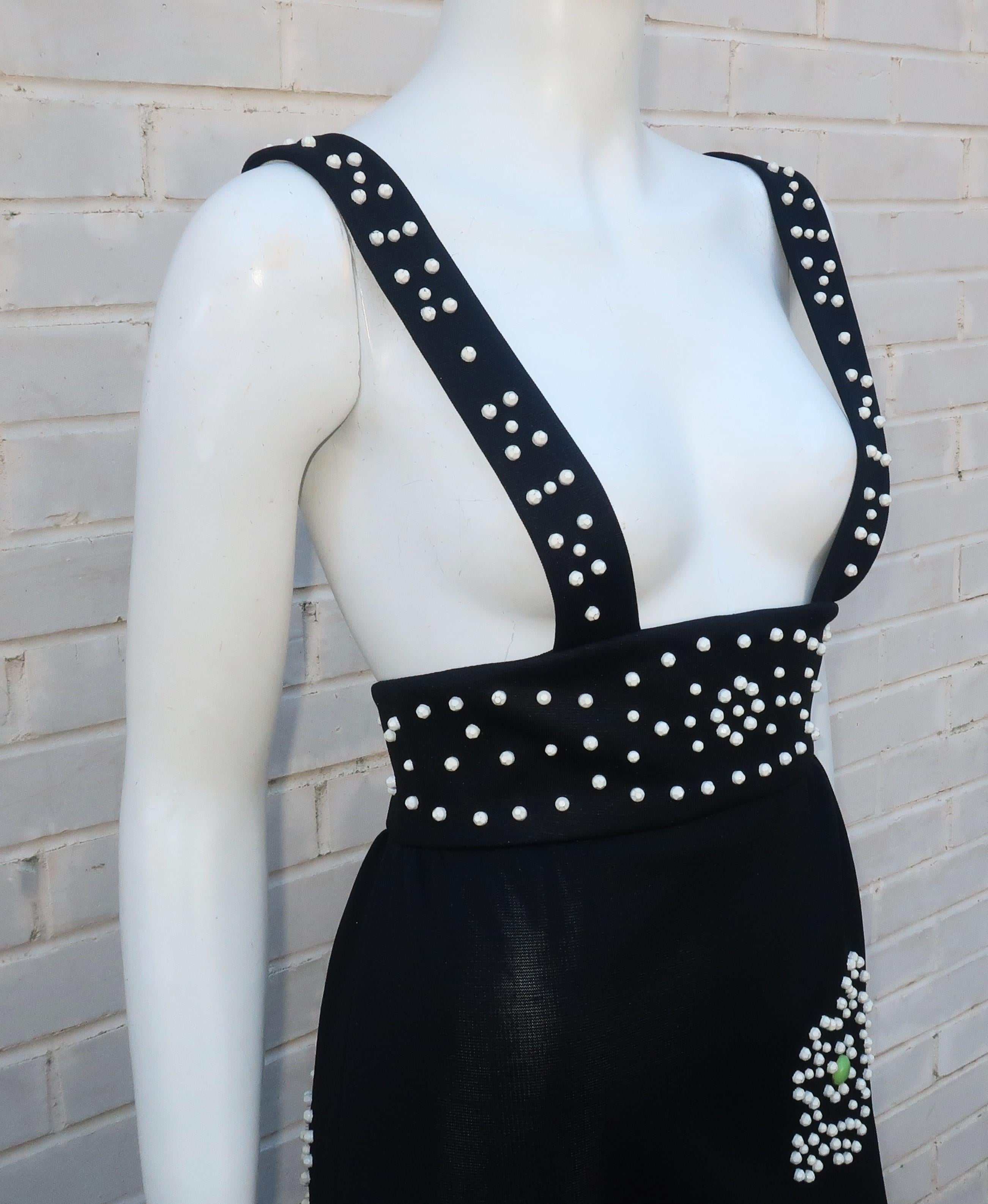 Schwarzes schwarzes Maxi-Pulloverkleid mit Mod-Blumennieten, 1960er Jahre im Angebot 2