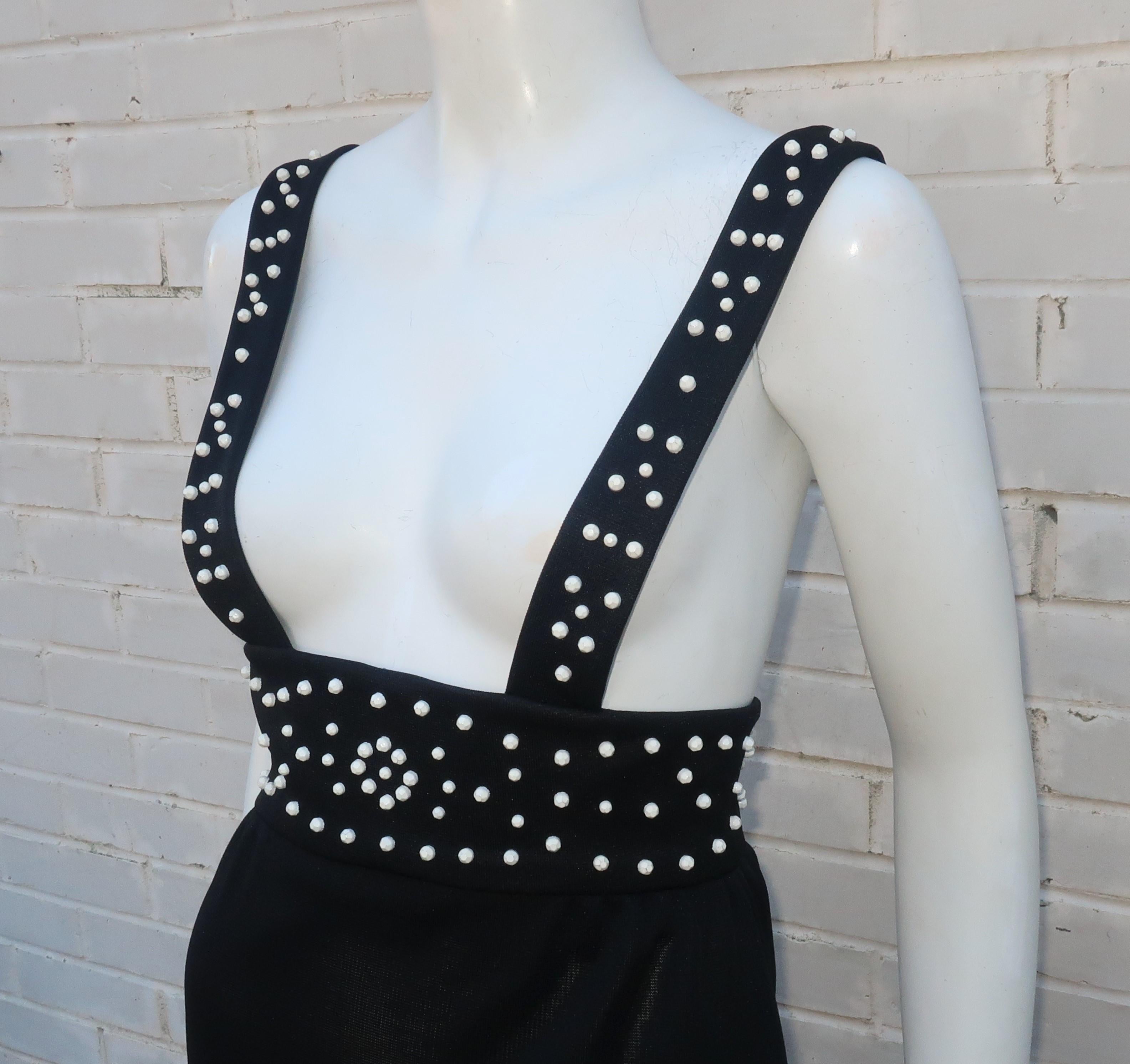 Black Maxi Jumper Dress With Mod Flower Studs, 1960's For Sale 1