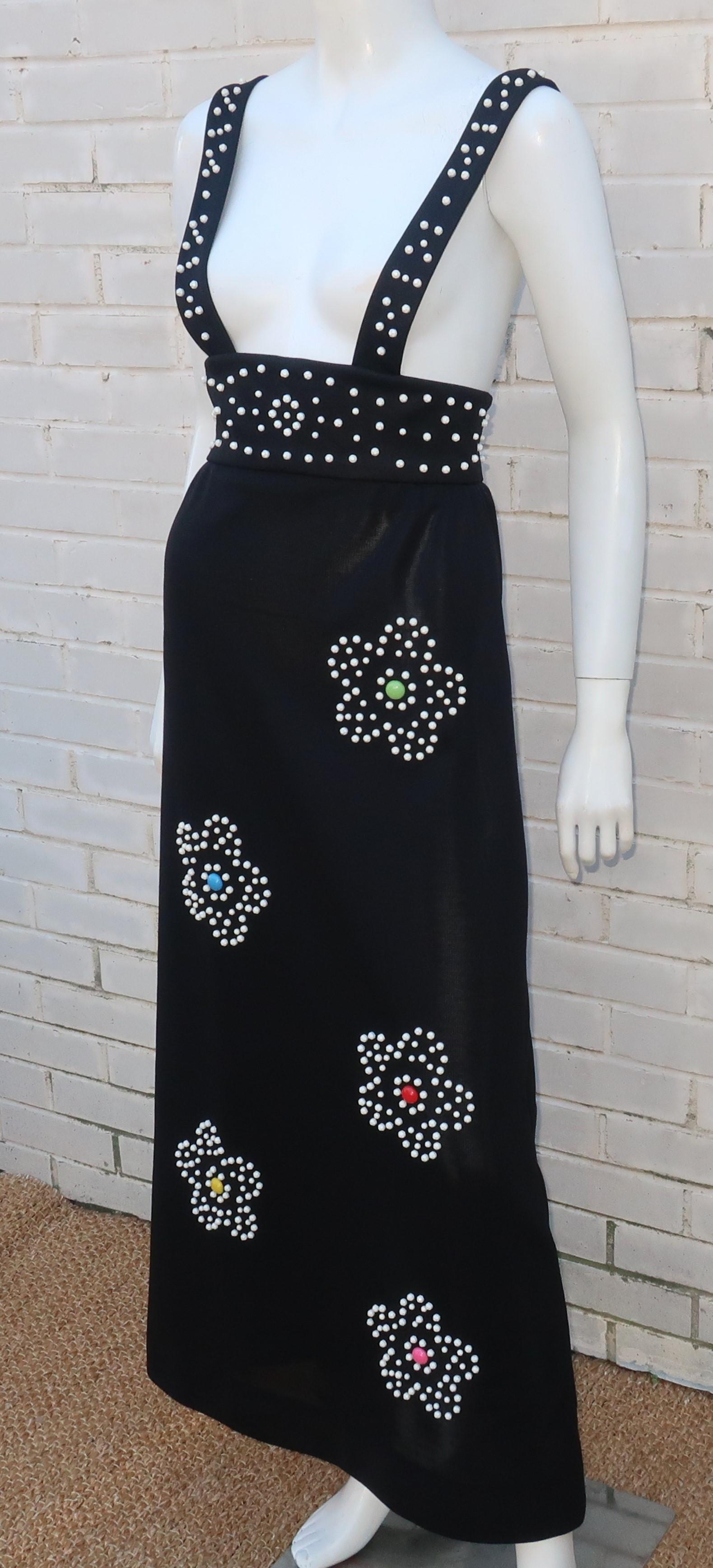 Black Maxi Jumper Dress With Mod Flower Studs, 1960's For Sale 2