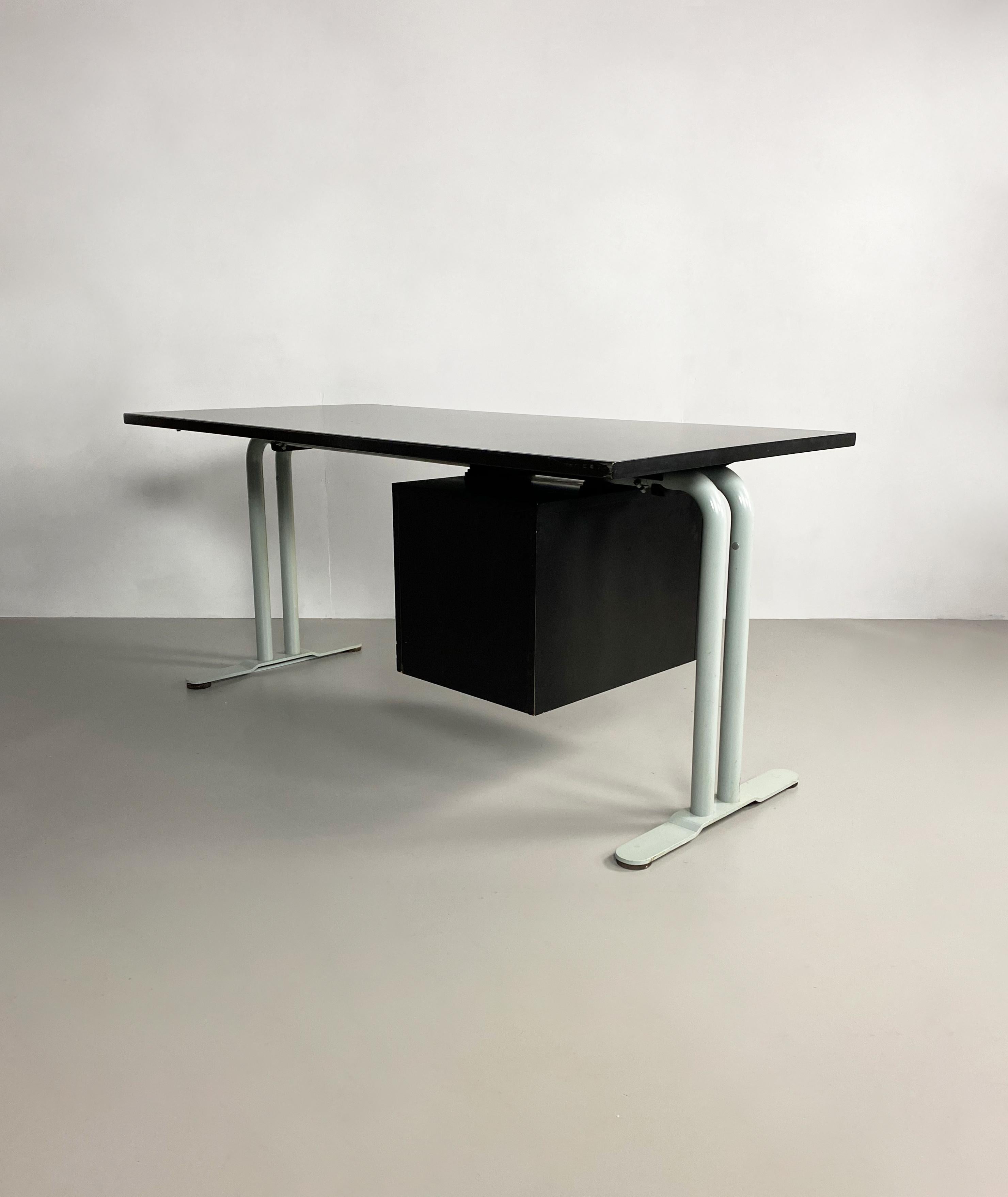 Black Melamine and Tubular Steel Postmodern Desk, Italy, c.1980 7