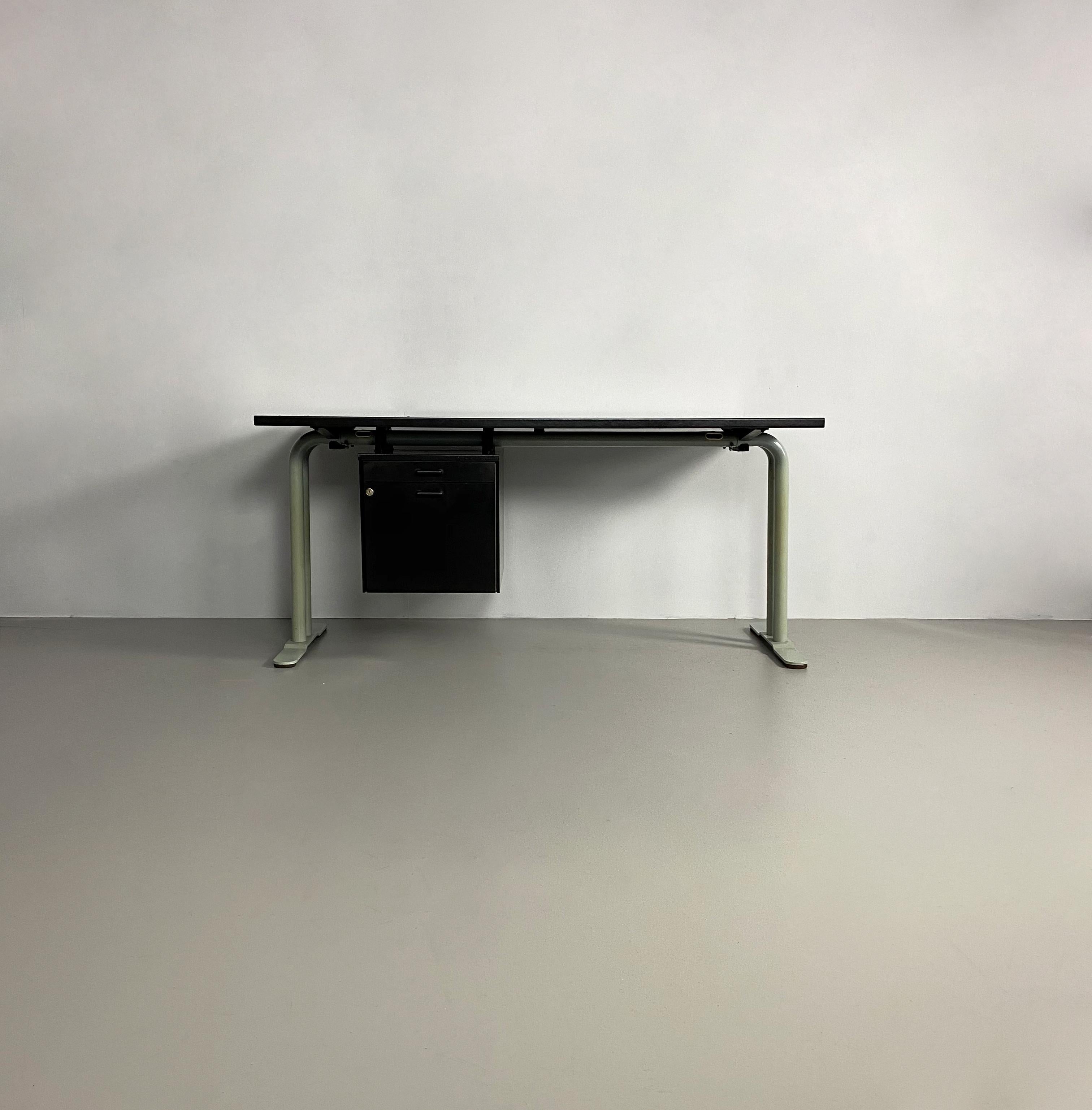 Italian Black Melamine and Tubular Steel Postmodern Desk, Italy, c.1980