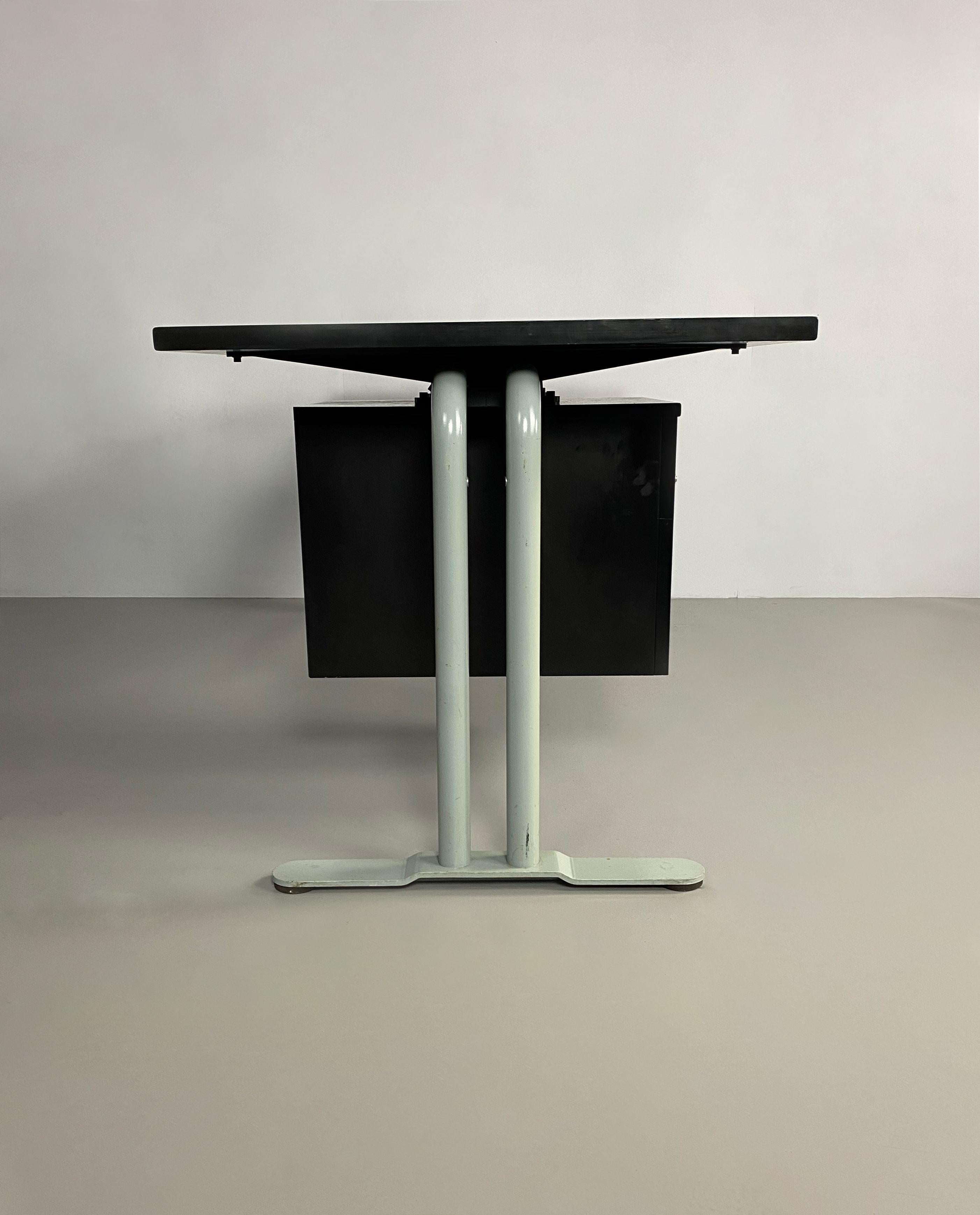 Black Melamine and Tubular Steel Postmodern Desk, Italy, c.1980 In Good Condition In Surbiton, GB