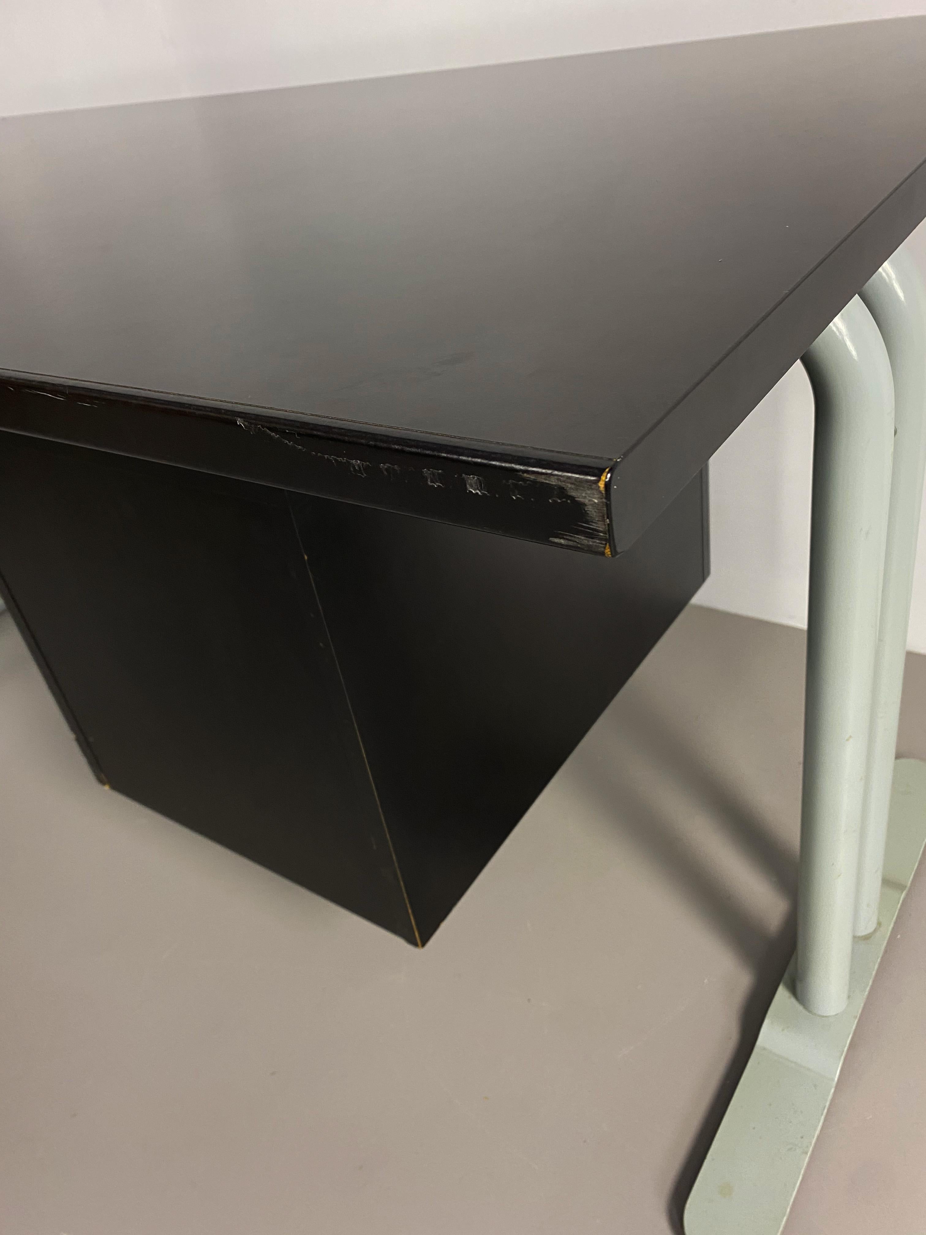 Black Melamine and Tubular Steel Postmodern Desk, Italy, c.1980 1