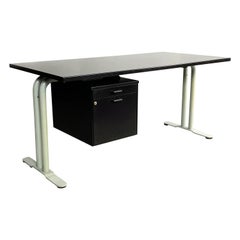Black Melamine and Tubular Steel Postmodern Desk, Italy, c.1980
