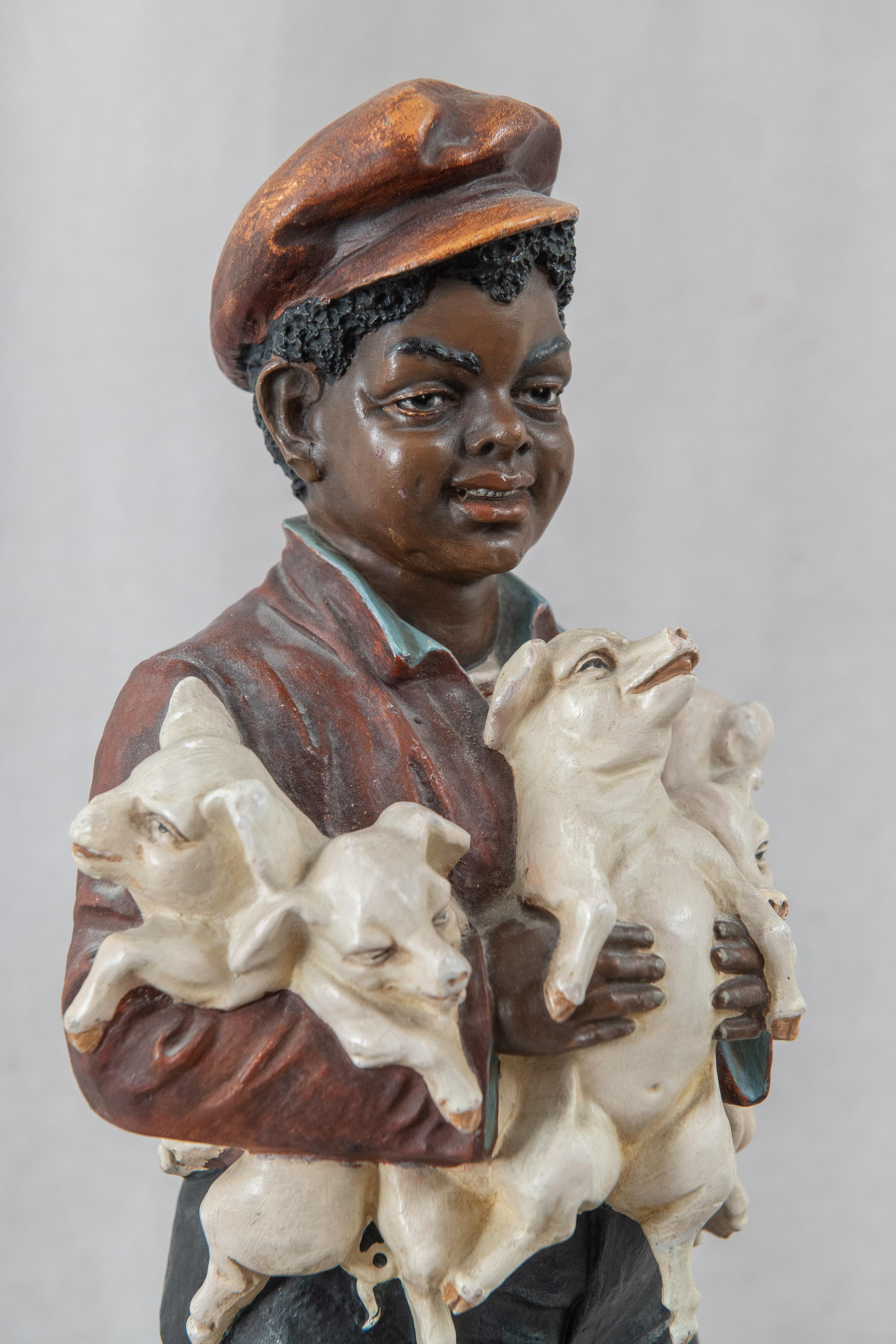 Black Memorabilia, Young Barefoot Boy Holding Baby Pigs, ca.1910, American For Sale 3