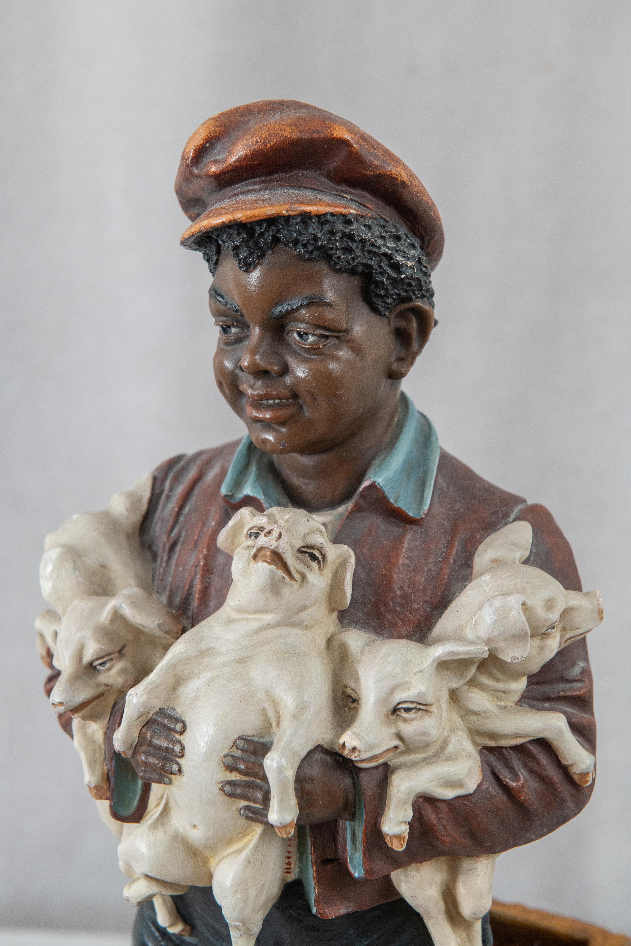 Other Black Memorabilia, Young Barefoot Boy Holding Baby Pigs, ca.1910, American For Sale