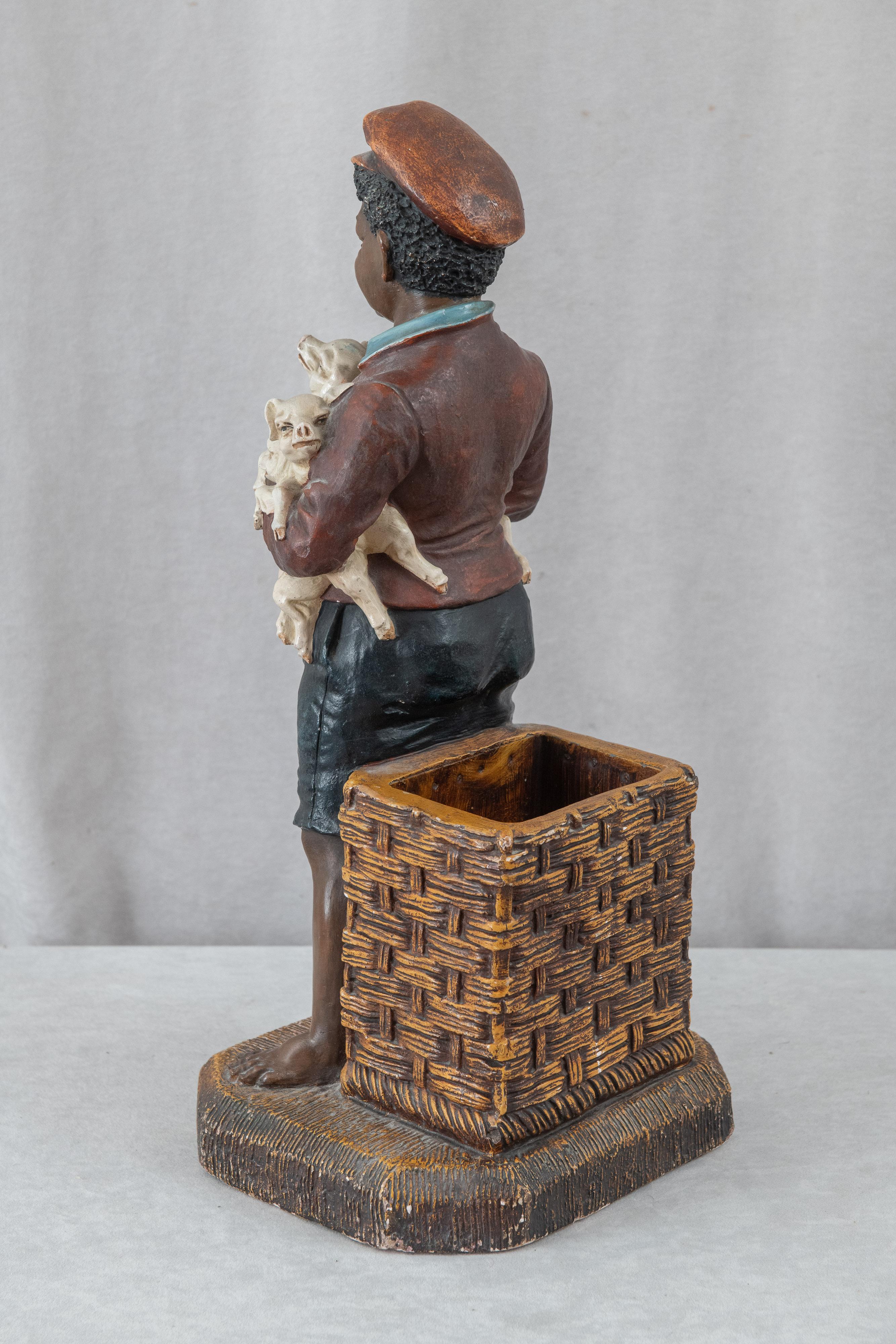 Black Memorabilia, Young Barefoot Boy Holding Baby Pigs, ca.1910, American For Sale 2