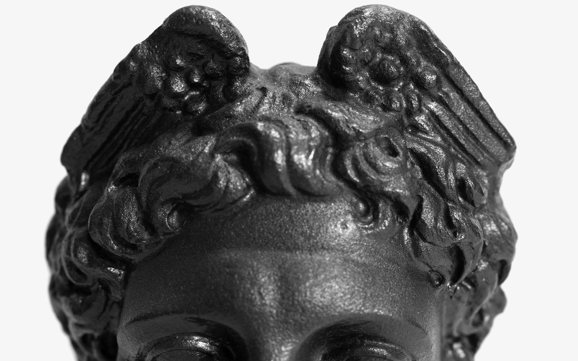 Estatua busto de Hermes Mercurio negro hecha con polvo de mármol comprimido Mármol estatuario en venta