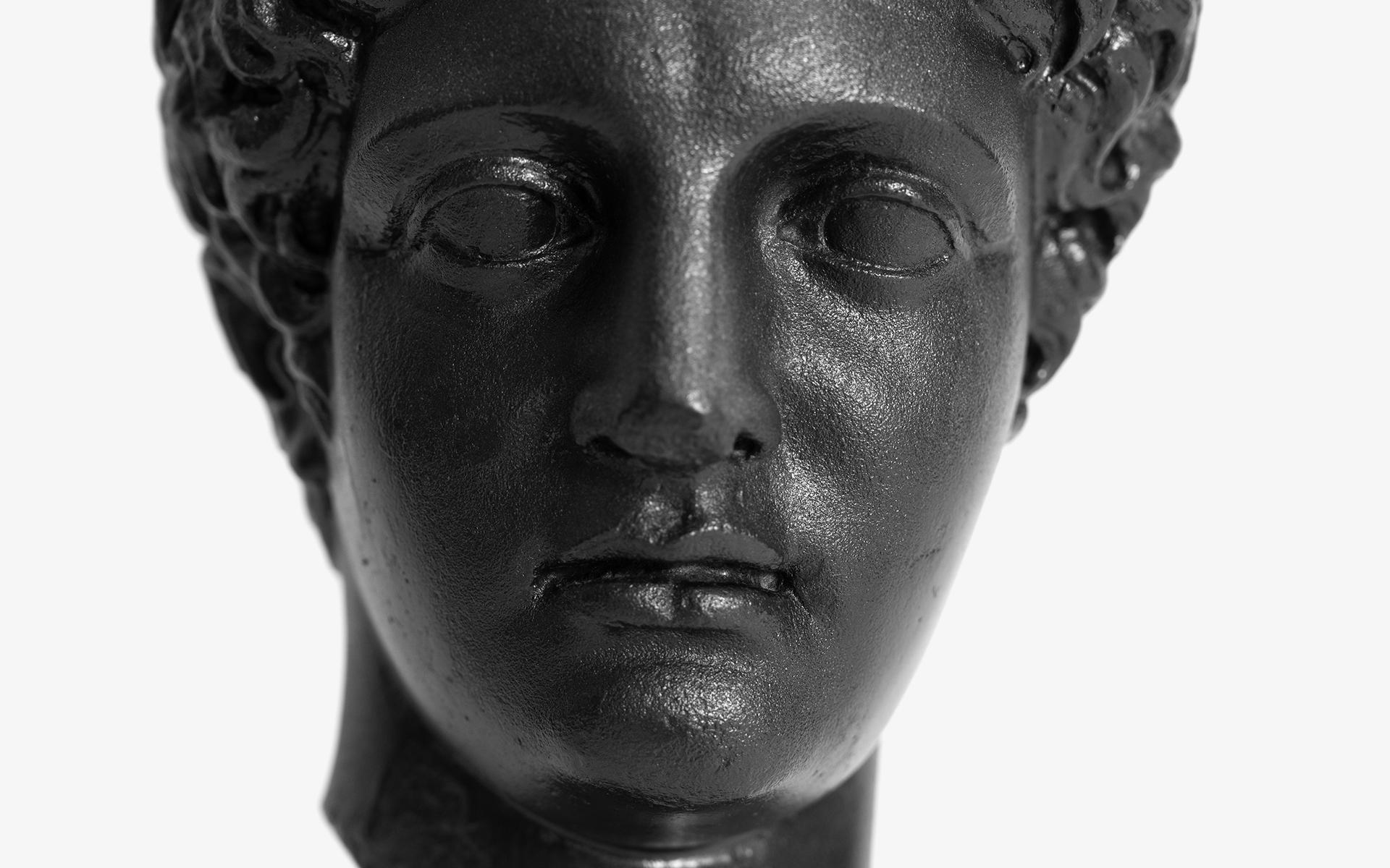 Estatua busto de Hermes Mercurio negro hecha con polvo de mármol comprimido en venta 1